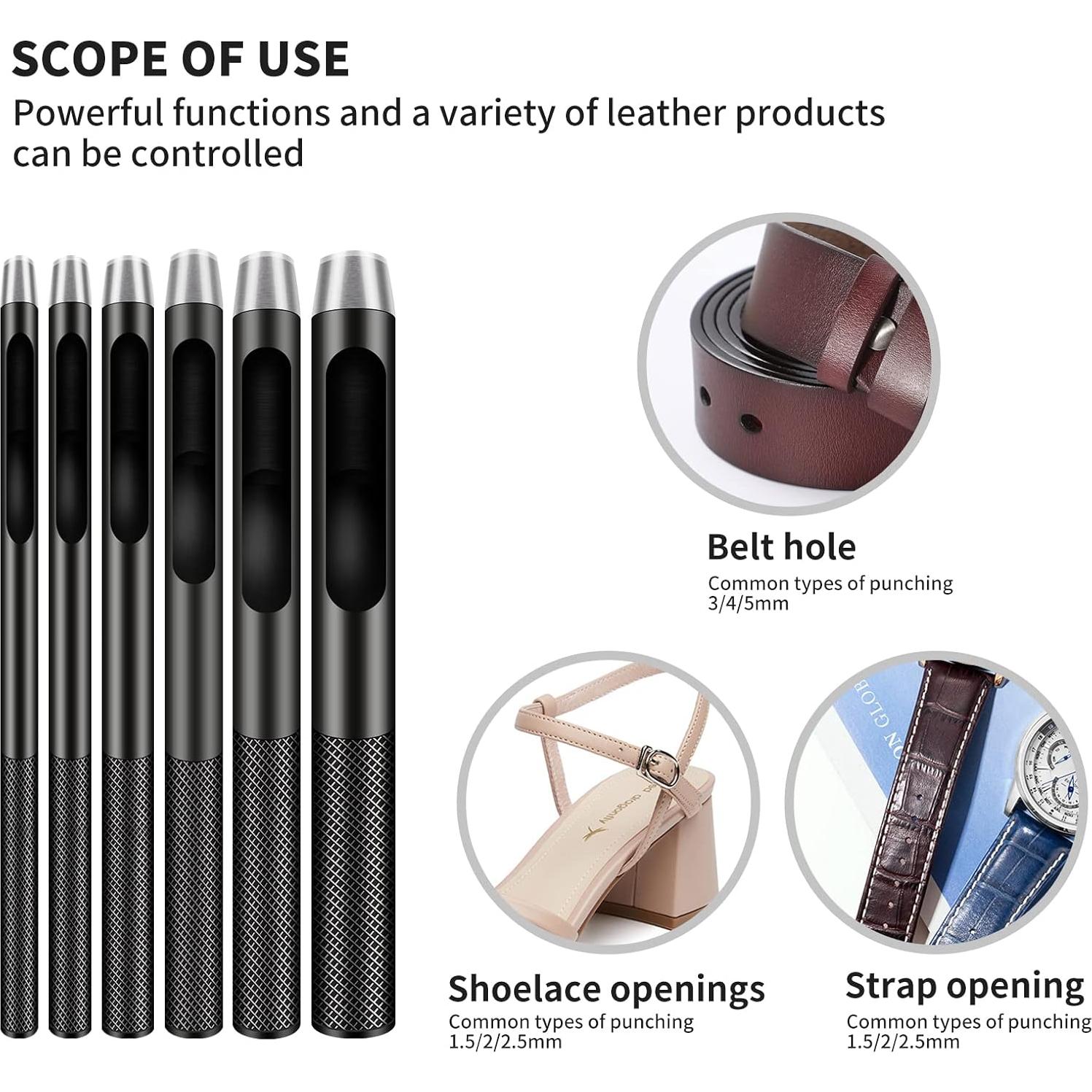 Juego de 6 Perforadores de Agujeros de Cuero AsonTao 1.5-5mm