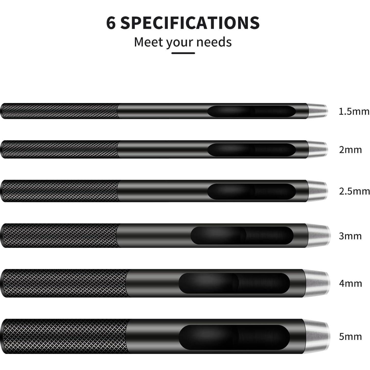 Juego de 6 Perforadores de Agujeros de Cuero AsonTao 1.5-5mm