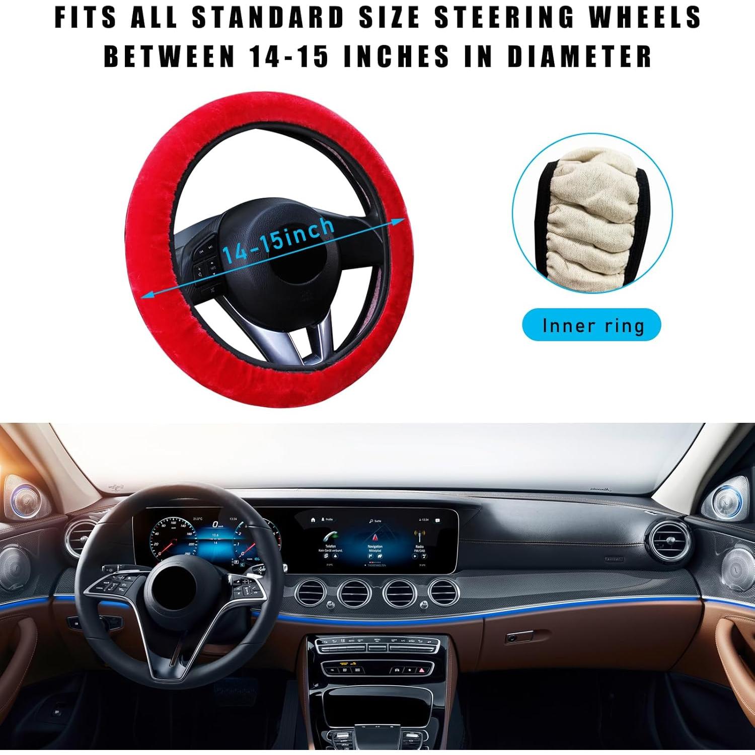 Cubierta de Volante de Coche Augeny Fuzzy 15" Rojo