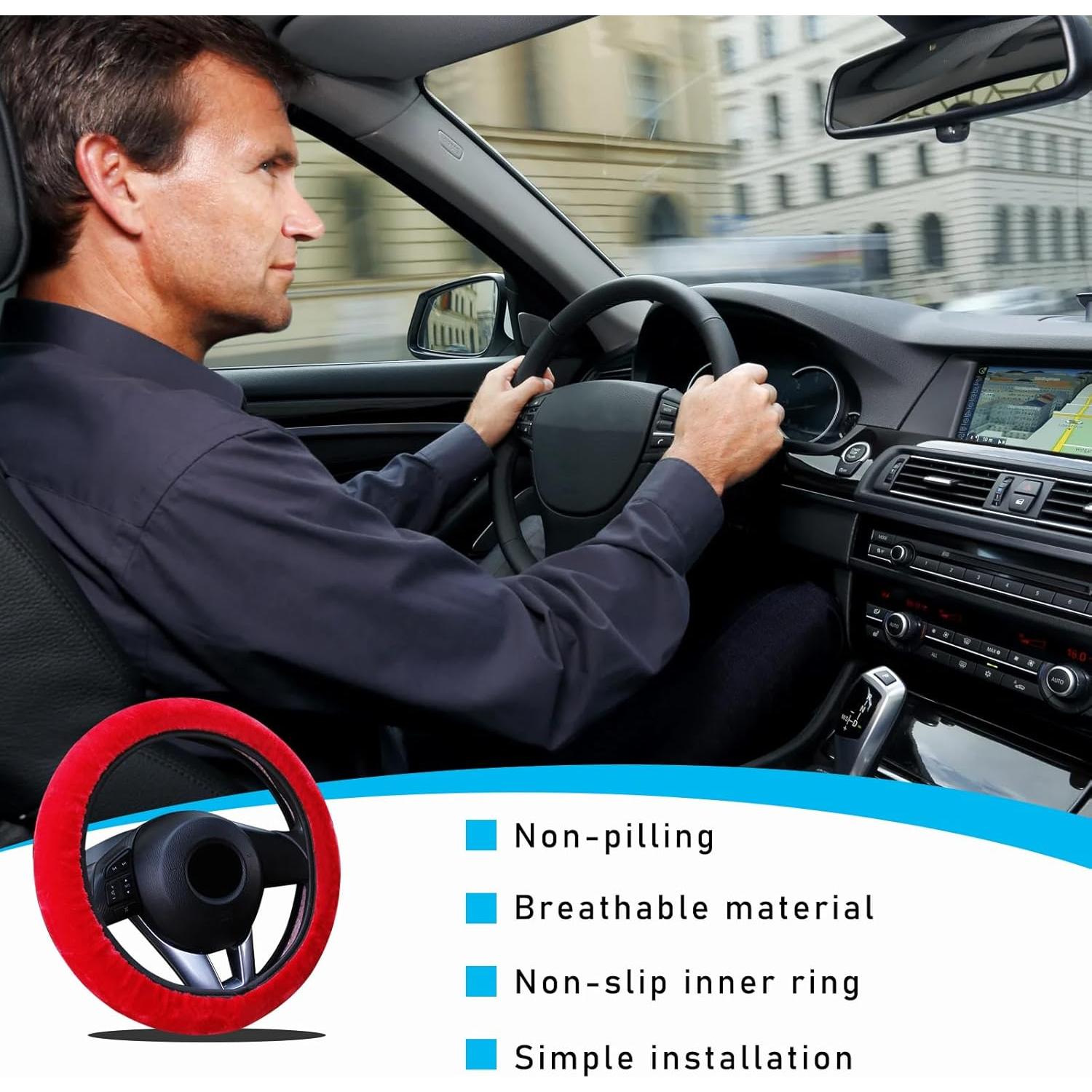 Cubierta de Volante de Coche Augeny Fuzzy 15" Rojo