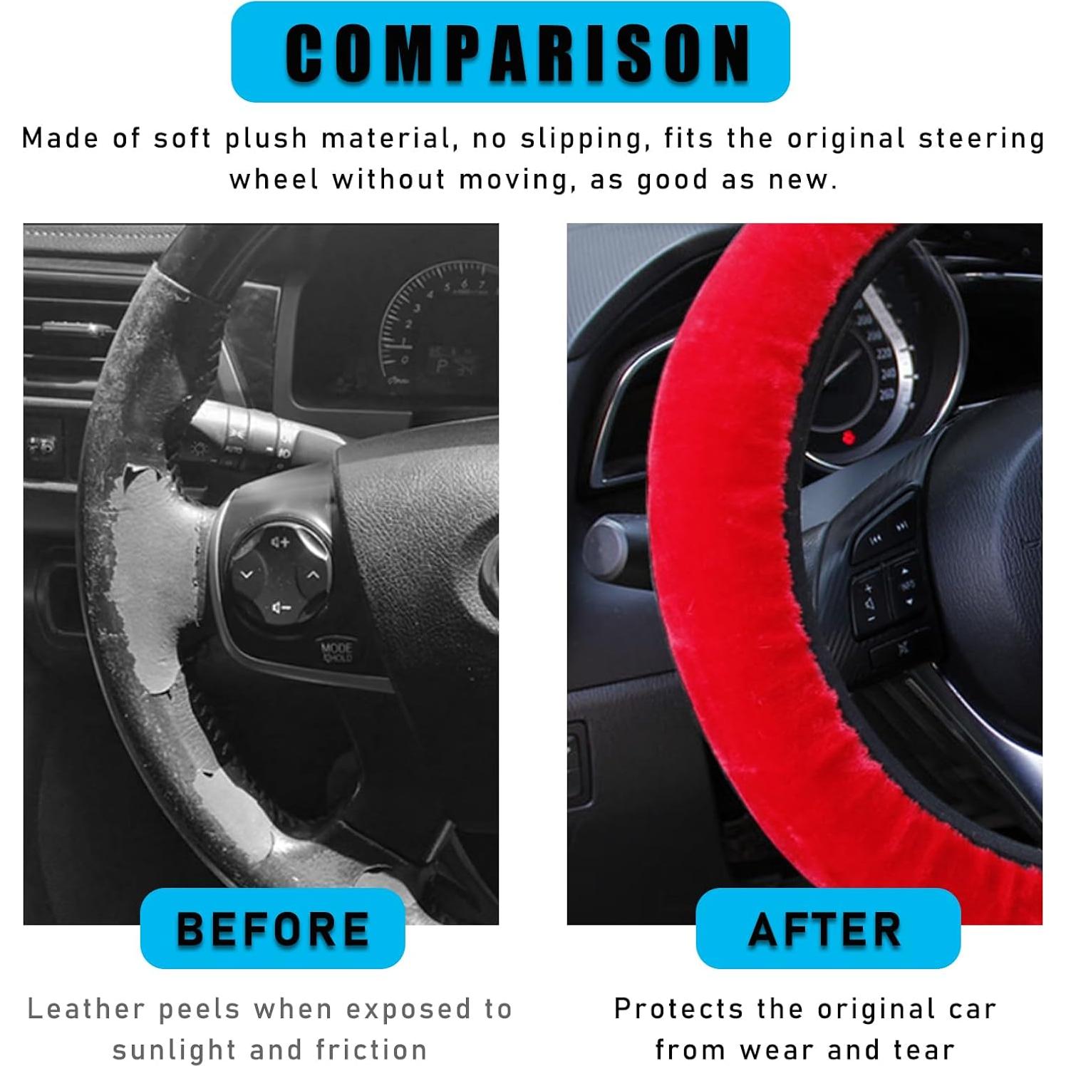 Cubierta de Volante de Coche Augeny Fuzzy 15" Rojo