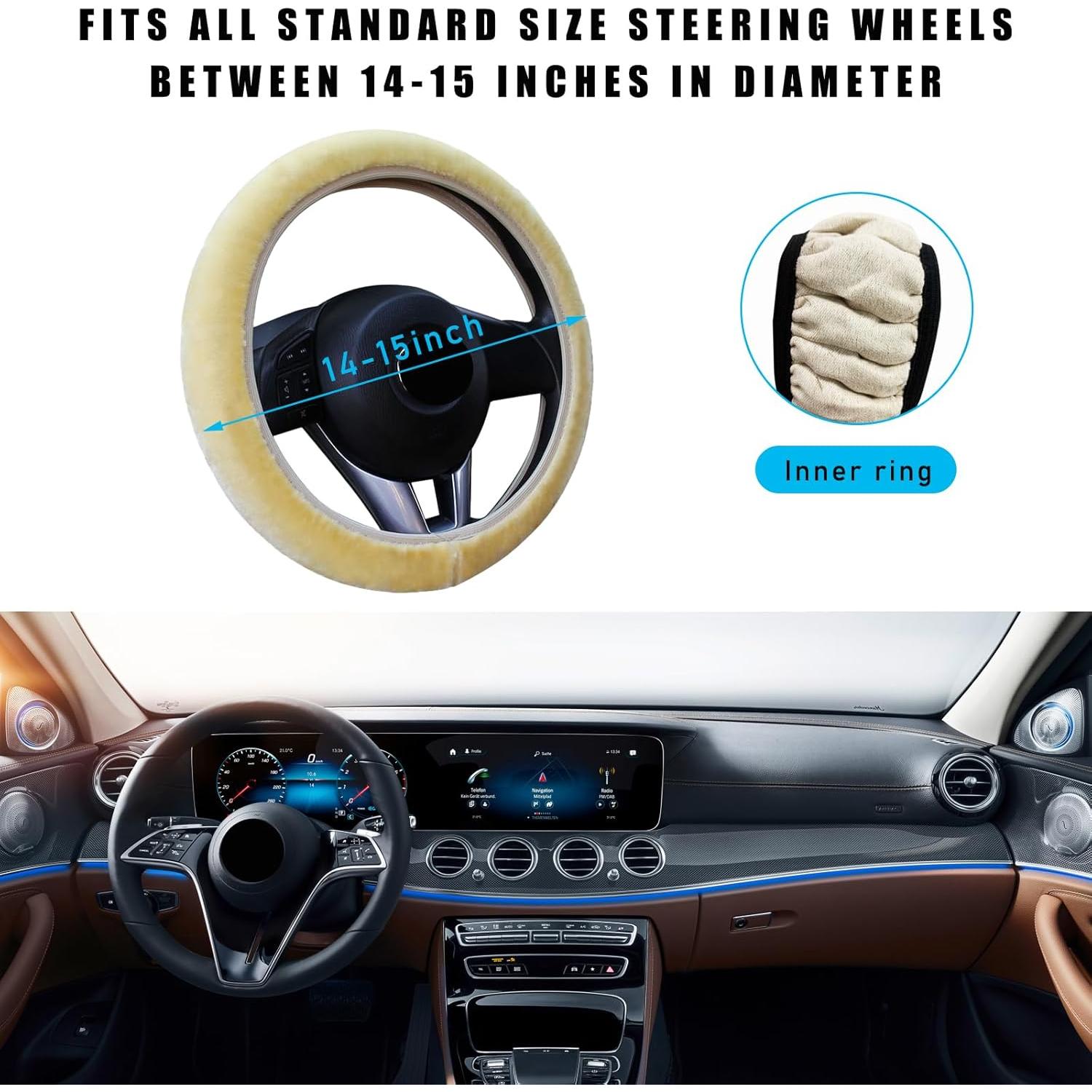 Cubierta de Volante de Coche Augeny Fuzzy Beige 15 Pulgadas