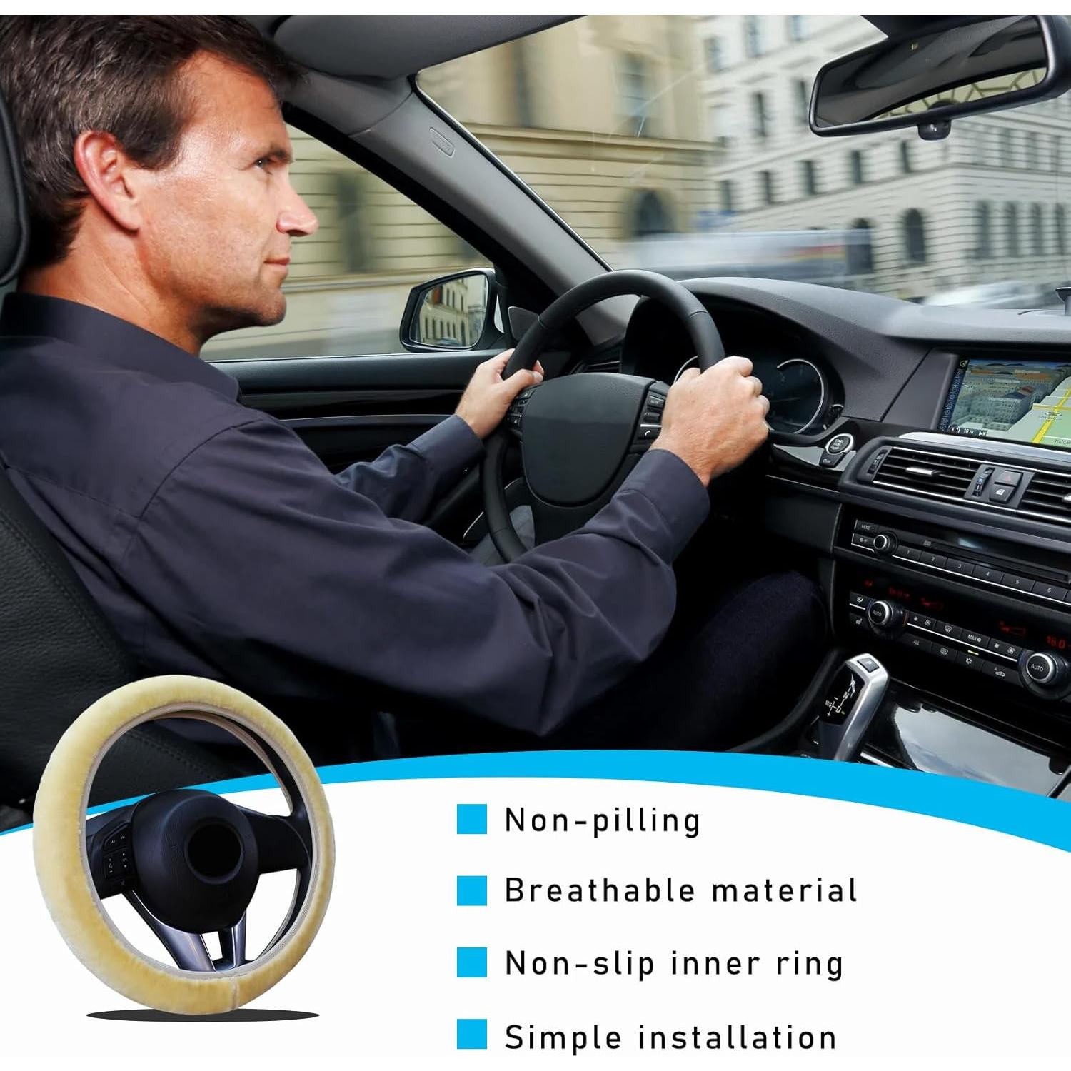 Cubierta de Volante de Coche Augeny Fuzzy Beige 15 Pulgadas