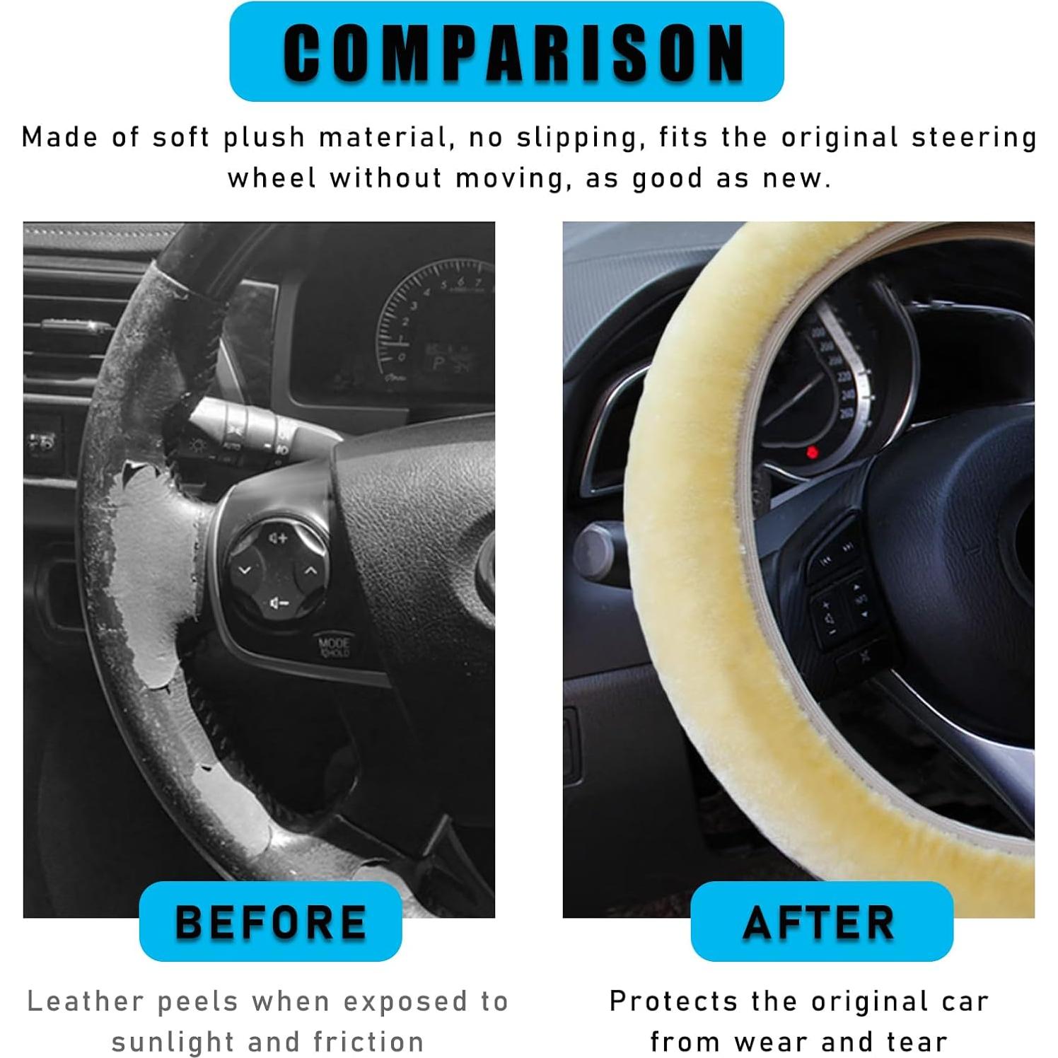 Cubierta de Volante de Coche Augeny Fuzzy Beige 15 Pulgadas