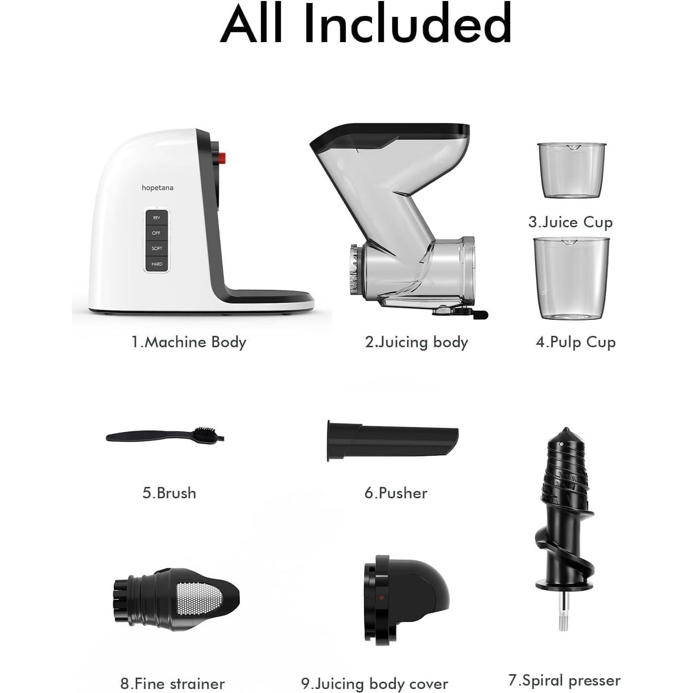 Extractor de Jugo HOPETANA JS3105 Prensa Fría 550ml Blanco