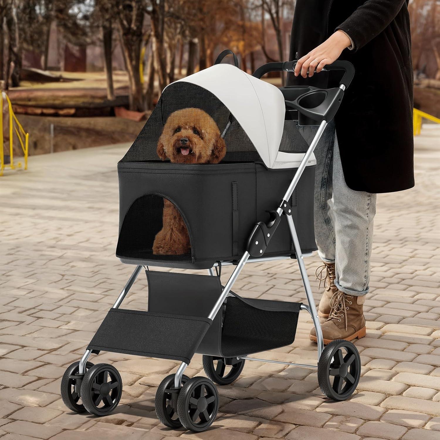 Carrito Plegable para Mascotas MoNiBloom 3 en 1 Negro hasta 15 kg