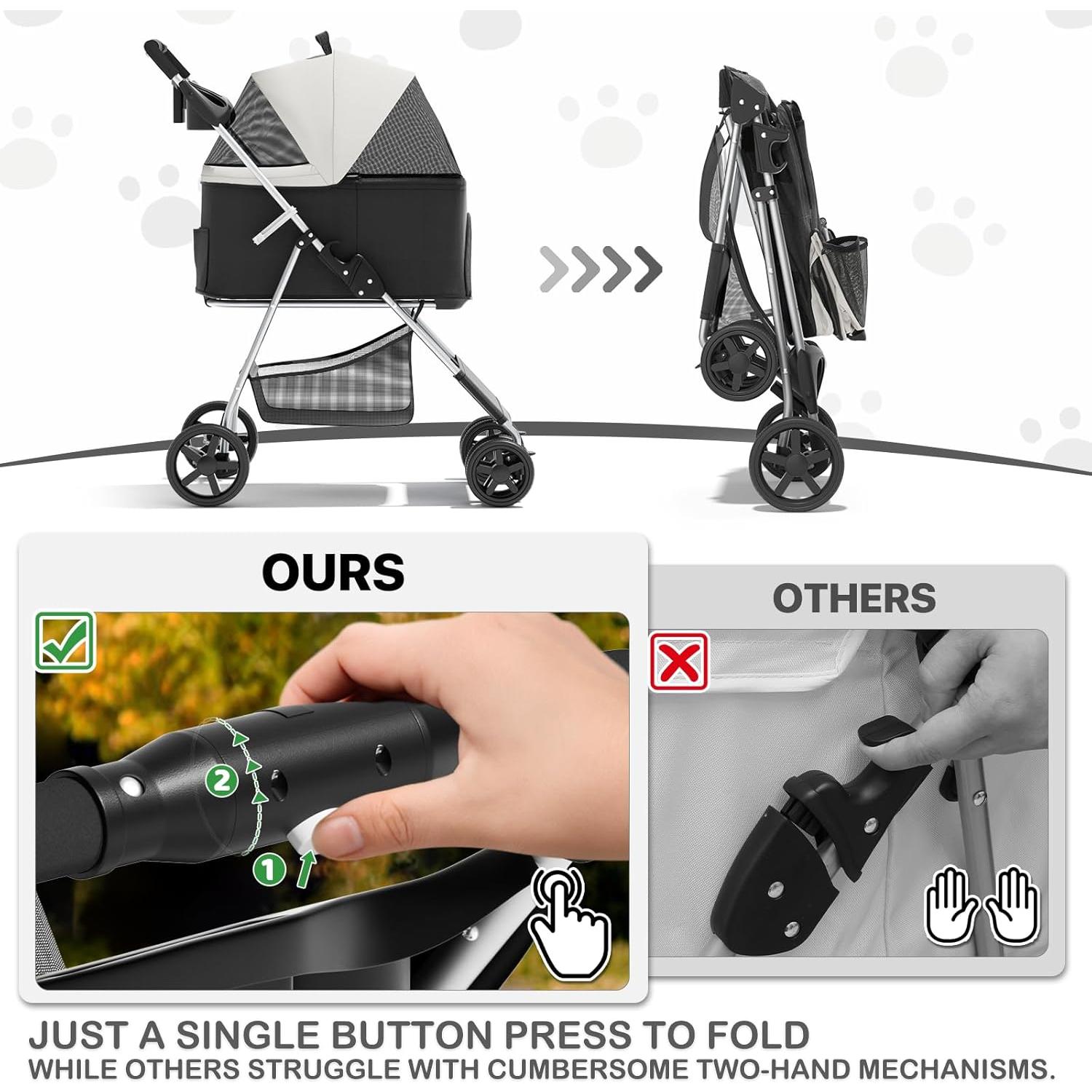 Carrito Plegable para Mascotas MoNiBloom 3 en 1 Negro hasta 15 kg