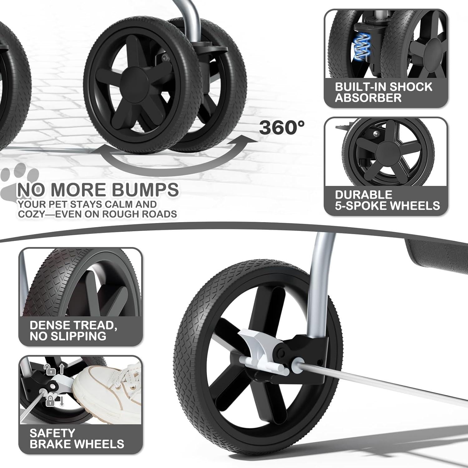 Carrito Plegable para Mascotas MoNiBloom 3 en 1 Negro hasta 15 kg