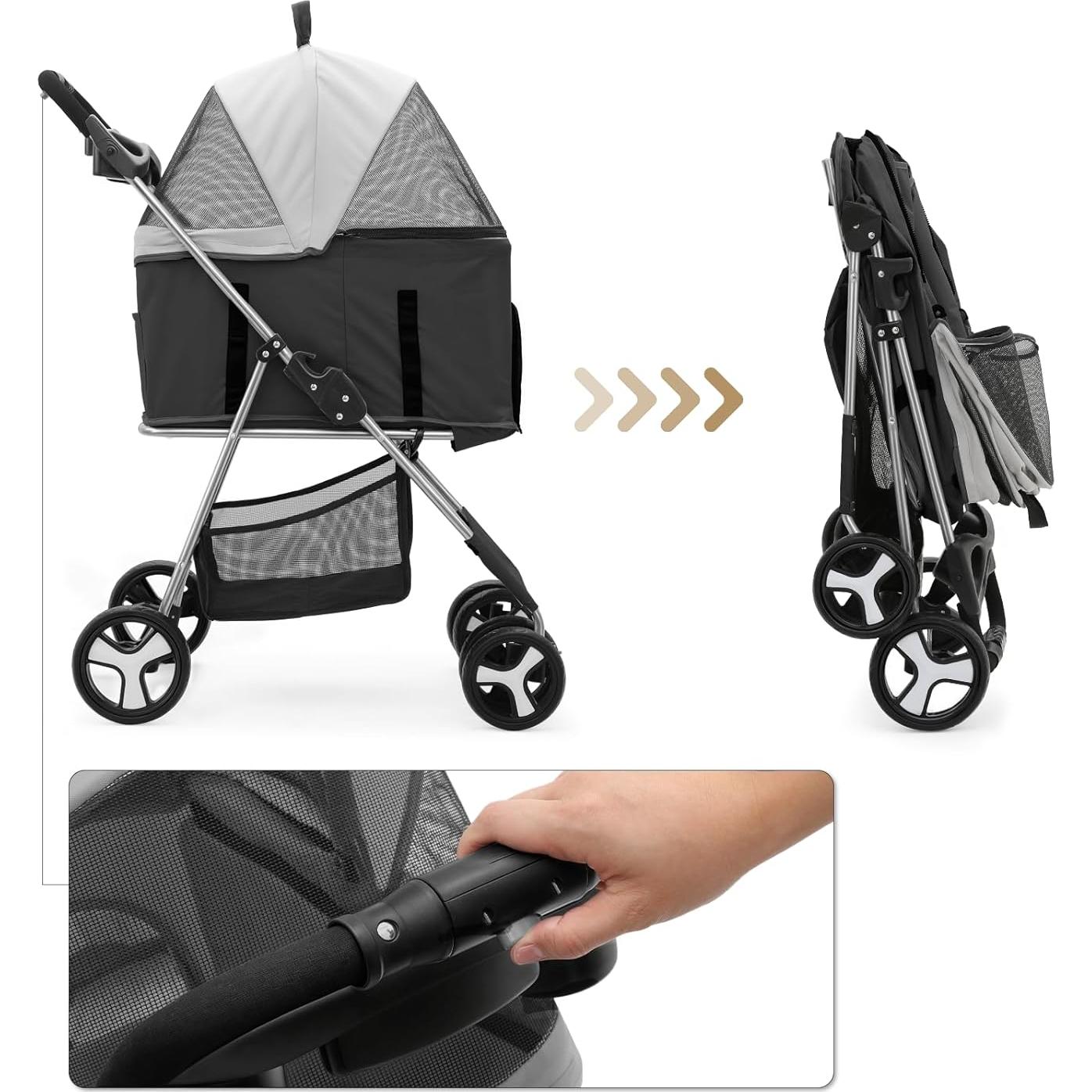 Carrito Plegable para Mascotas MoNiBloom 3 en 1 Negro hasta 15 kg