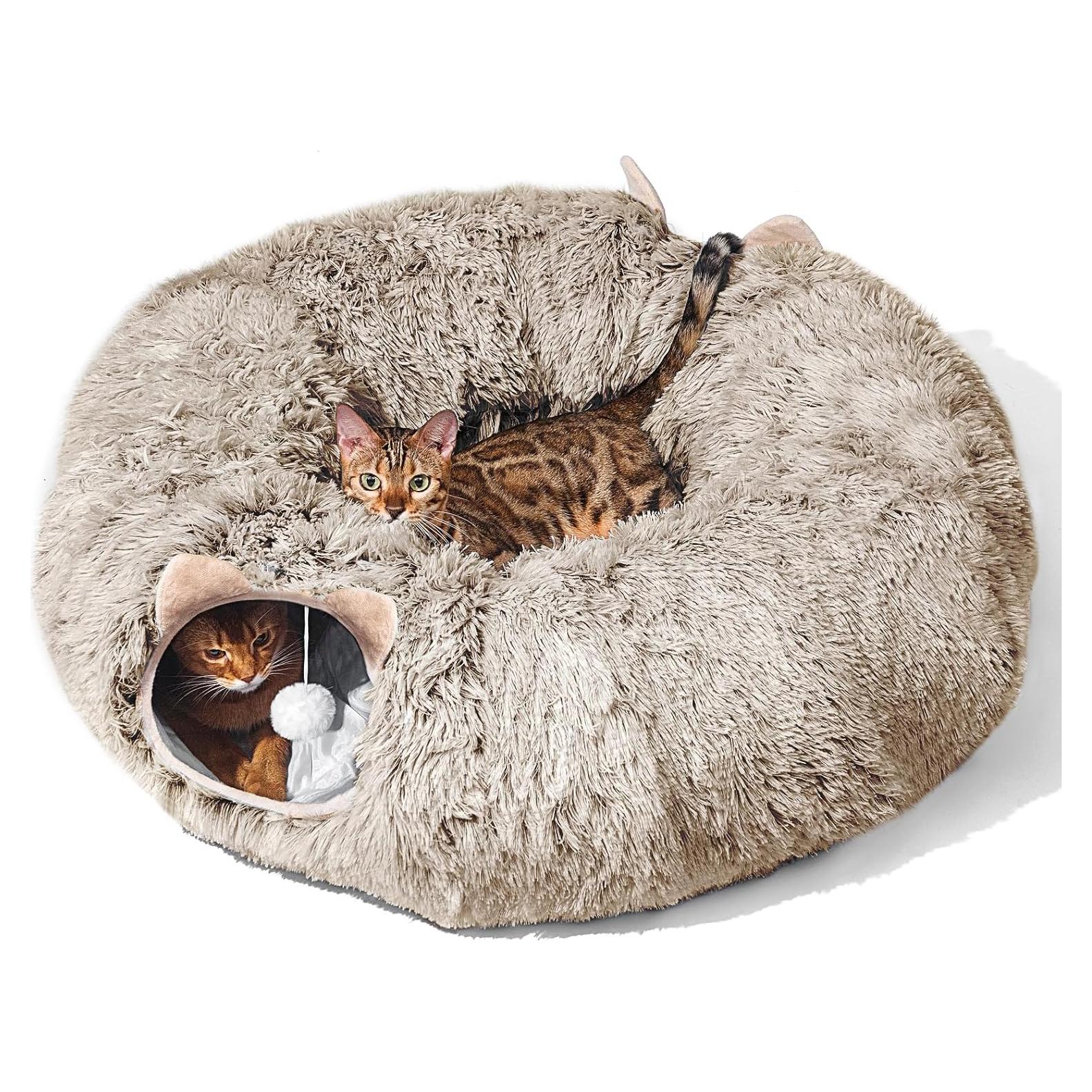 Túnel para Gatos PETSTA con Cama Suave Marrón 182.88x28.96cm