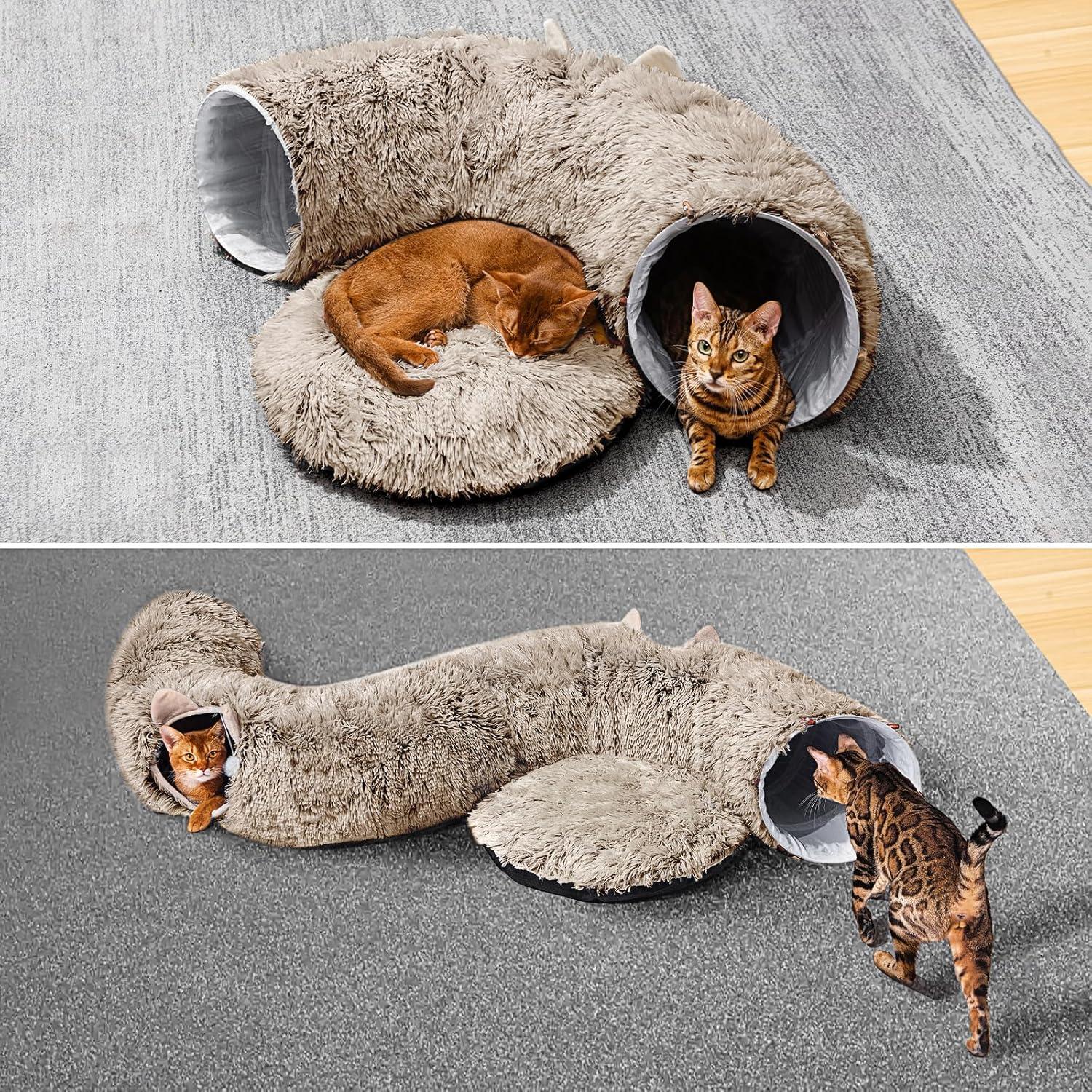 Túnel para Gatos PETSTA con Cama Suave Marrón 182.88x28.96cm