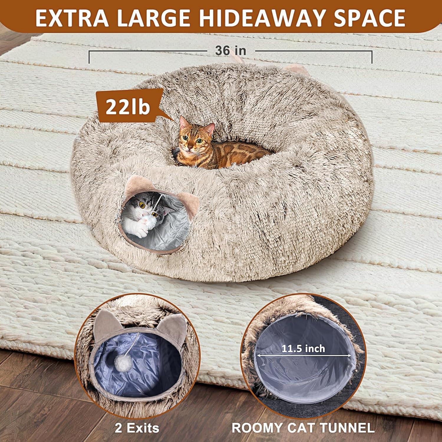 Túnel para Gatos PETSTA con Cama Suave Marrón 182.88x28.96cm