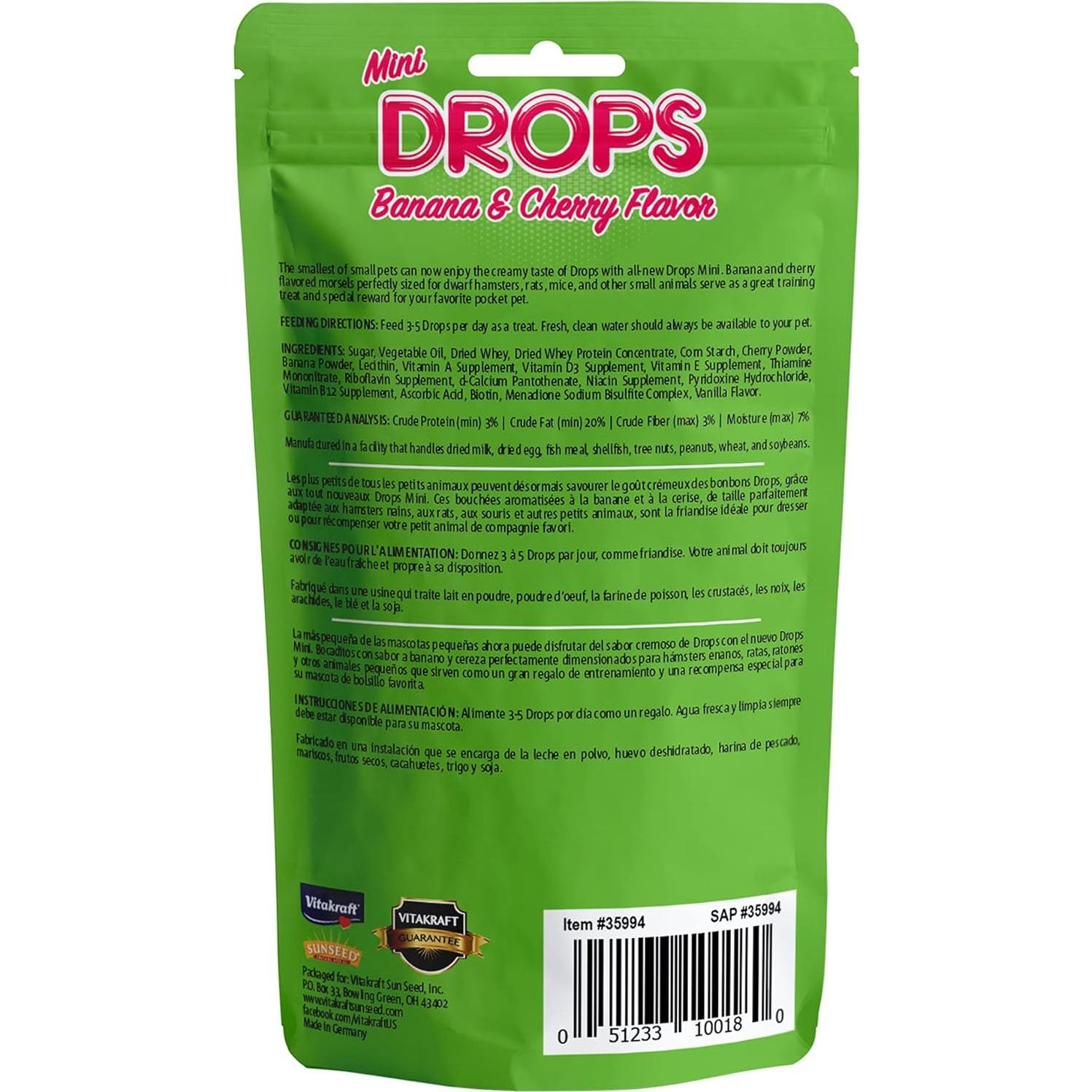 Gotas Mini Vitakraft Sabor Plátano y Cereza 70.87 g para Hámster