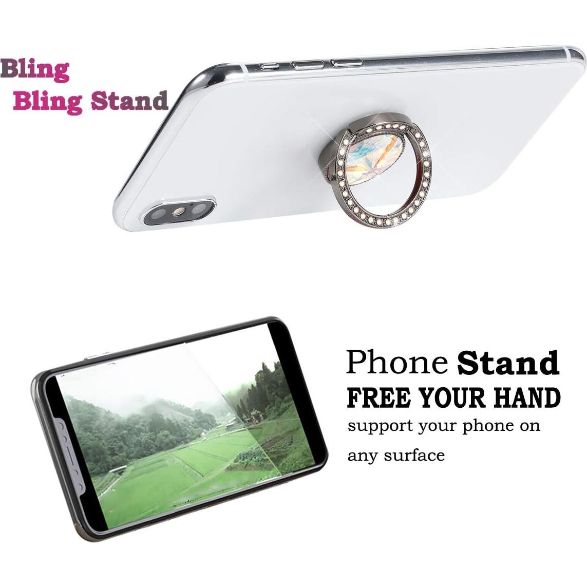 Soporte de Anillo de Teléfono Glitter Bling Bling Negro - Lenoup