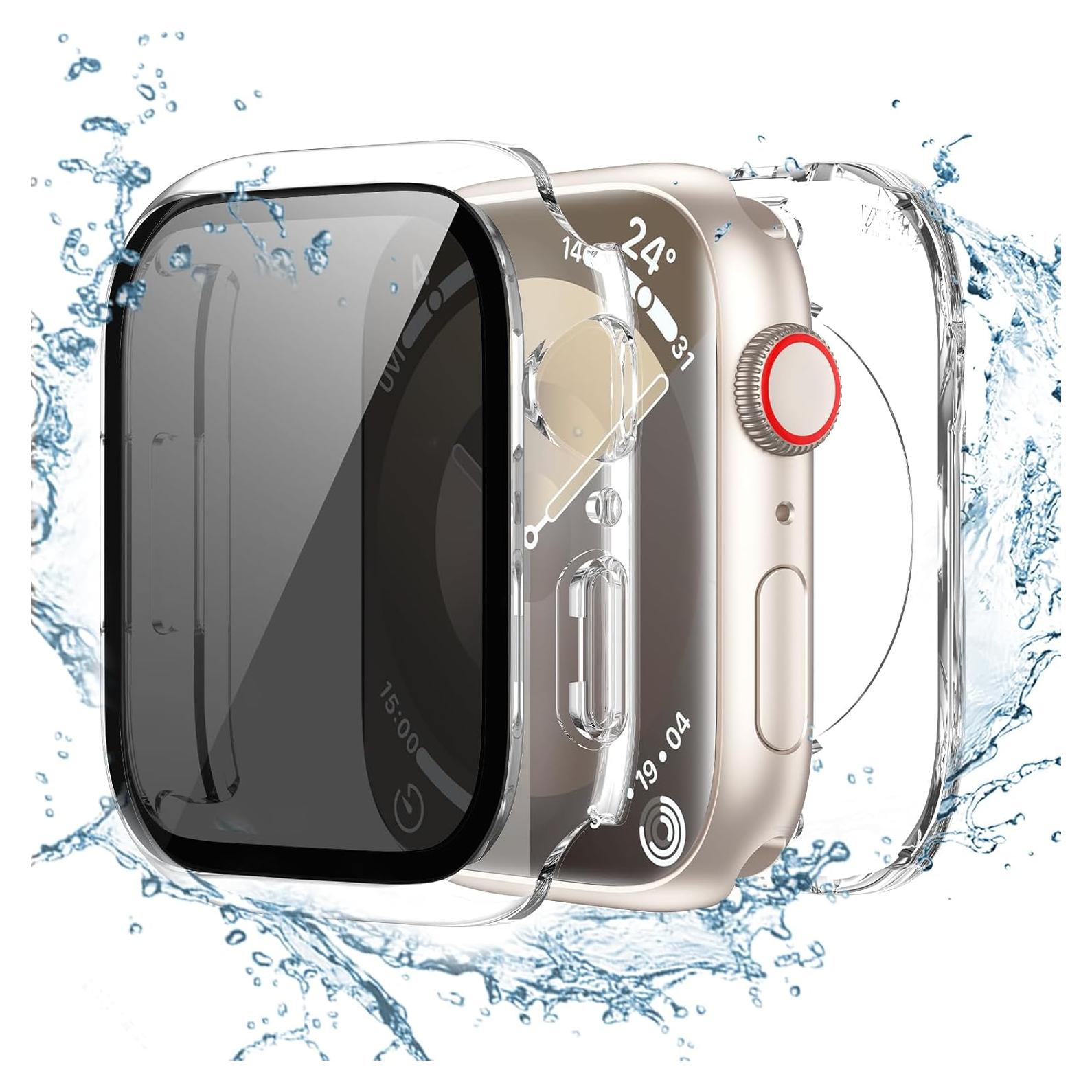 Tensea (2-in-1) for Waterproof Apple Watch Screen Protector Case SE 2nd Generation Series SE 6 5 4 40mm, iWatch PC Face Cover Built-in Privacy Tempered Glass Film [26° Anti Spy] [360° Full Protection]