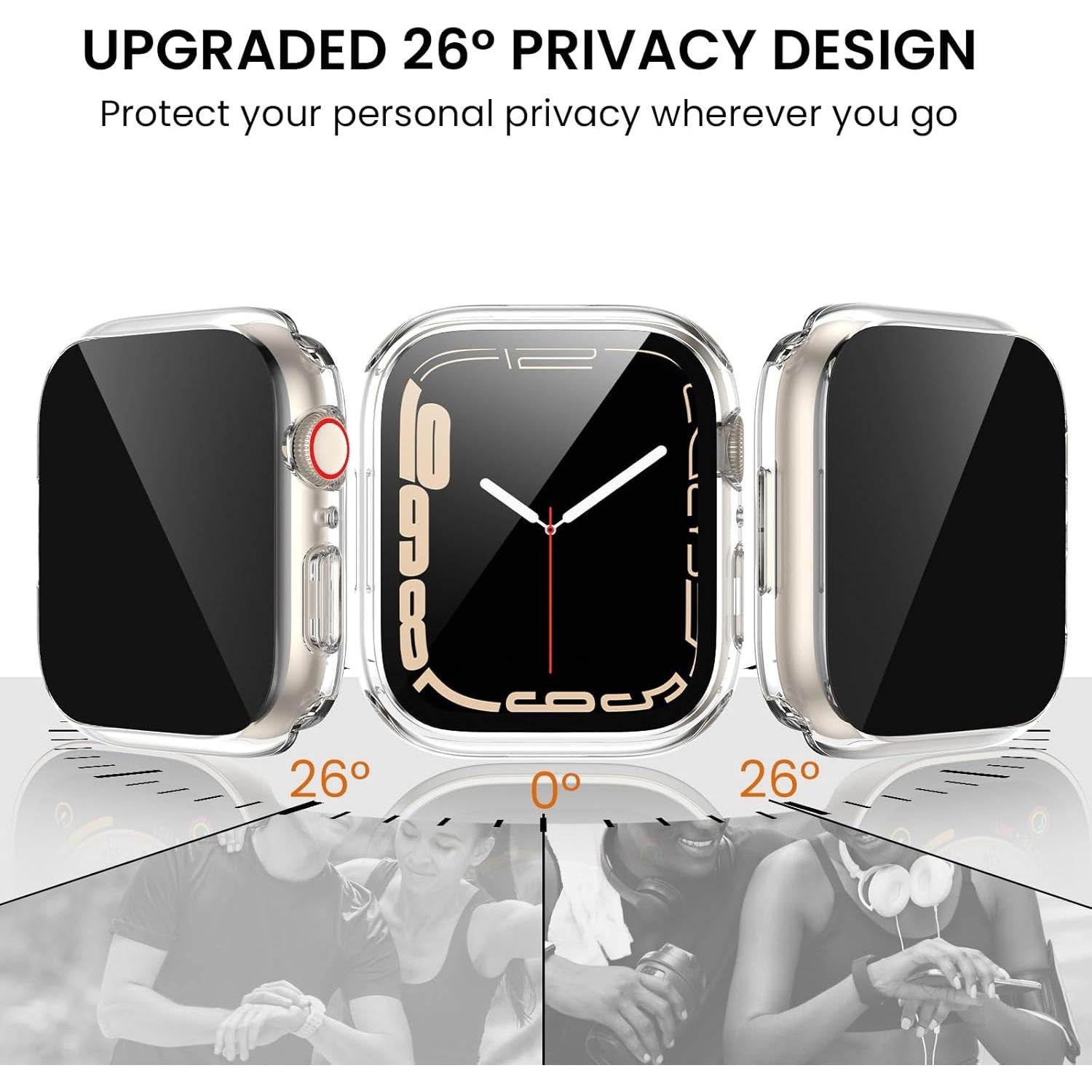 Tensea (2-in-1) for Waterproof Apple Watch Screen Protector Case SE 2nd Generation Series SE 6 5 4 40mm, iWatch PC Face Cover Built-in Privacy Tempered Glass Film [26° Anti Spy] [360° Full Protection]
