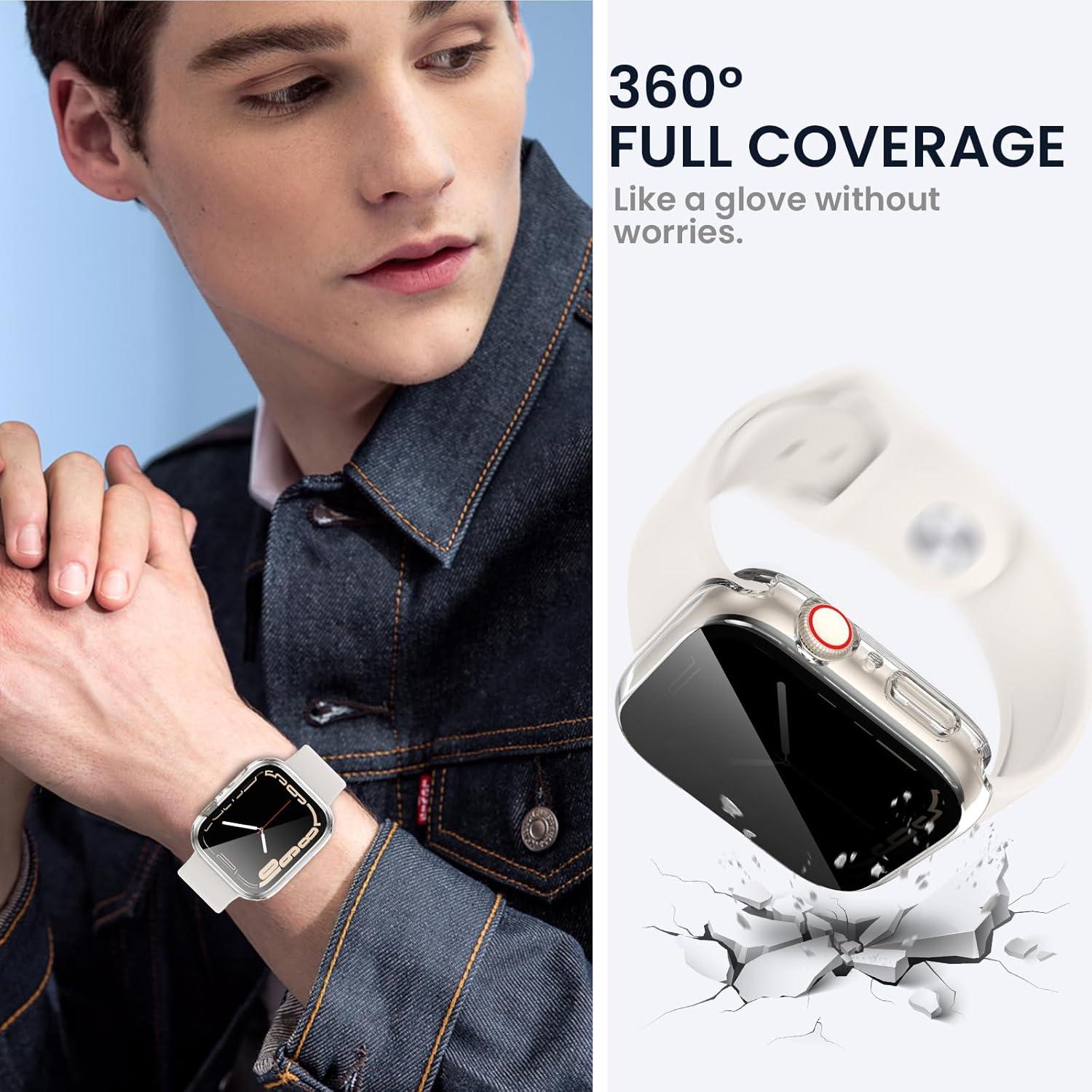 Tensea (2-in-1) for Waterproof Apple Watch Screen Protector Case SE 2nd Generation Series SE 6 5 4 40mm, iWatch PC Face Cover Built-in Privacy Tempered Glass Film [26° Anti Spy] [360° Full Protection]