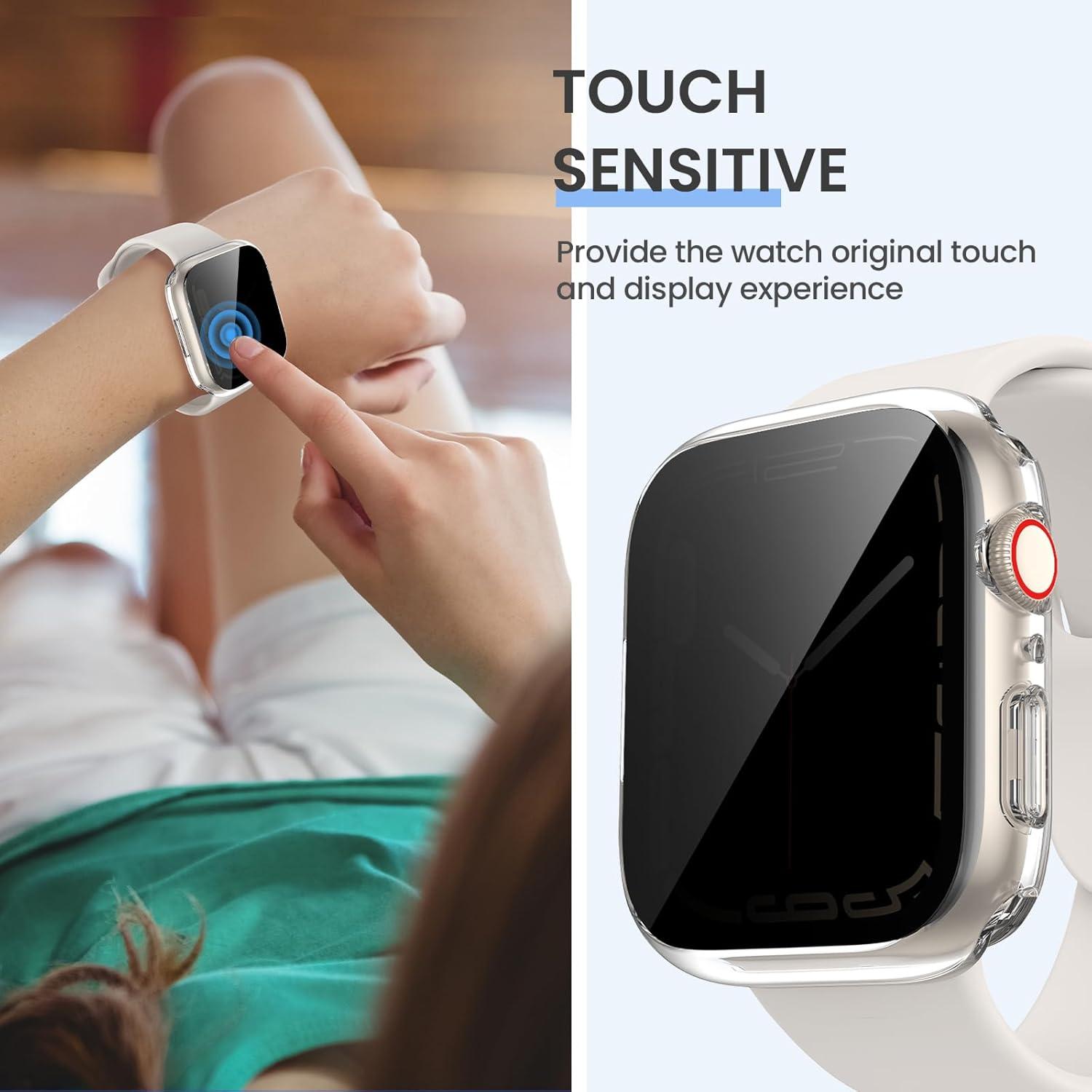 Tensea (2-in-1) for Waterproof Apple Watch Screen Protector Case SE 2nd Generation Series SE 6 5 4 40mm, iWatch PC Face Cover Built-in Privacy Tempered Glass Film [26° Anti Spy] [360° Full Protection]