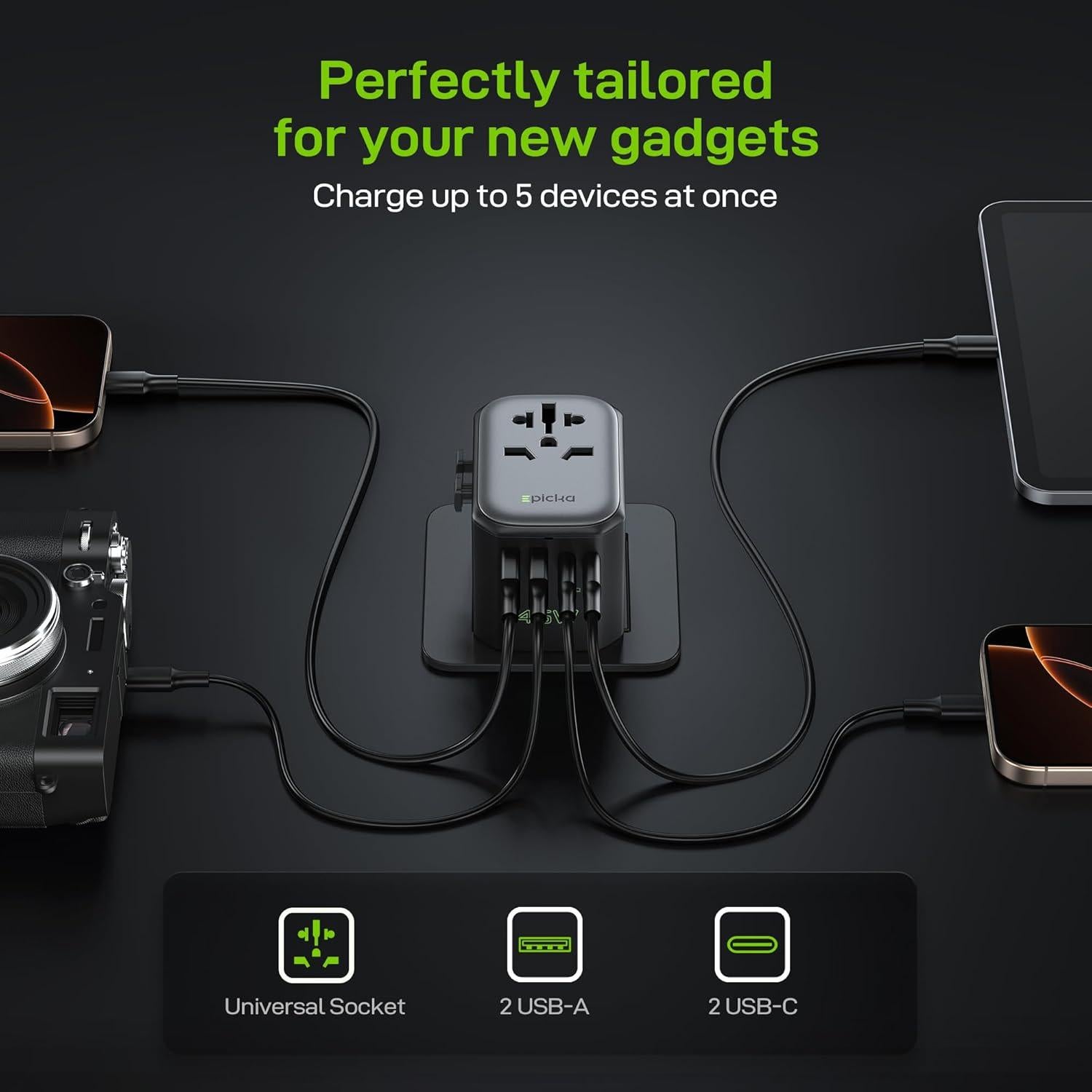 Adaptador de Enchufe de Viaje Universal Epicka 45W 5 Puertos