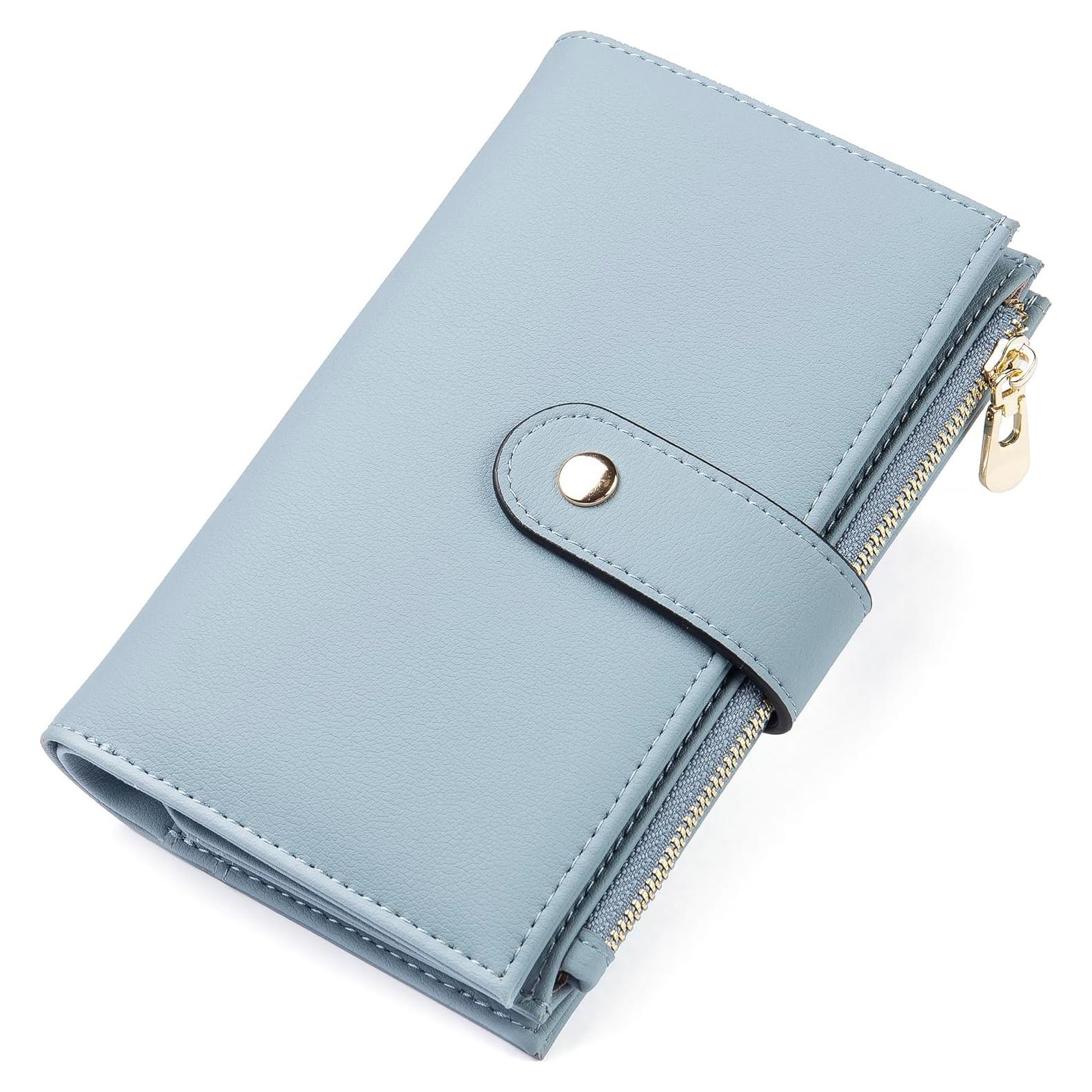 Billetera Trifold para Mujeres YIIJAY con Bloqueo RFID Azul