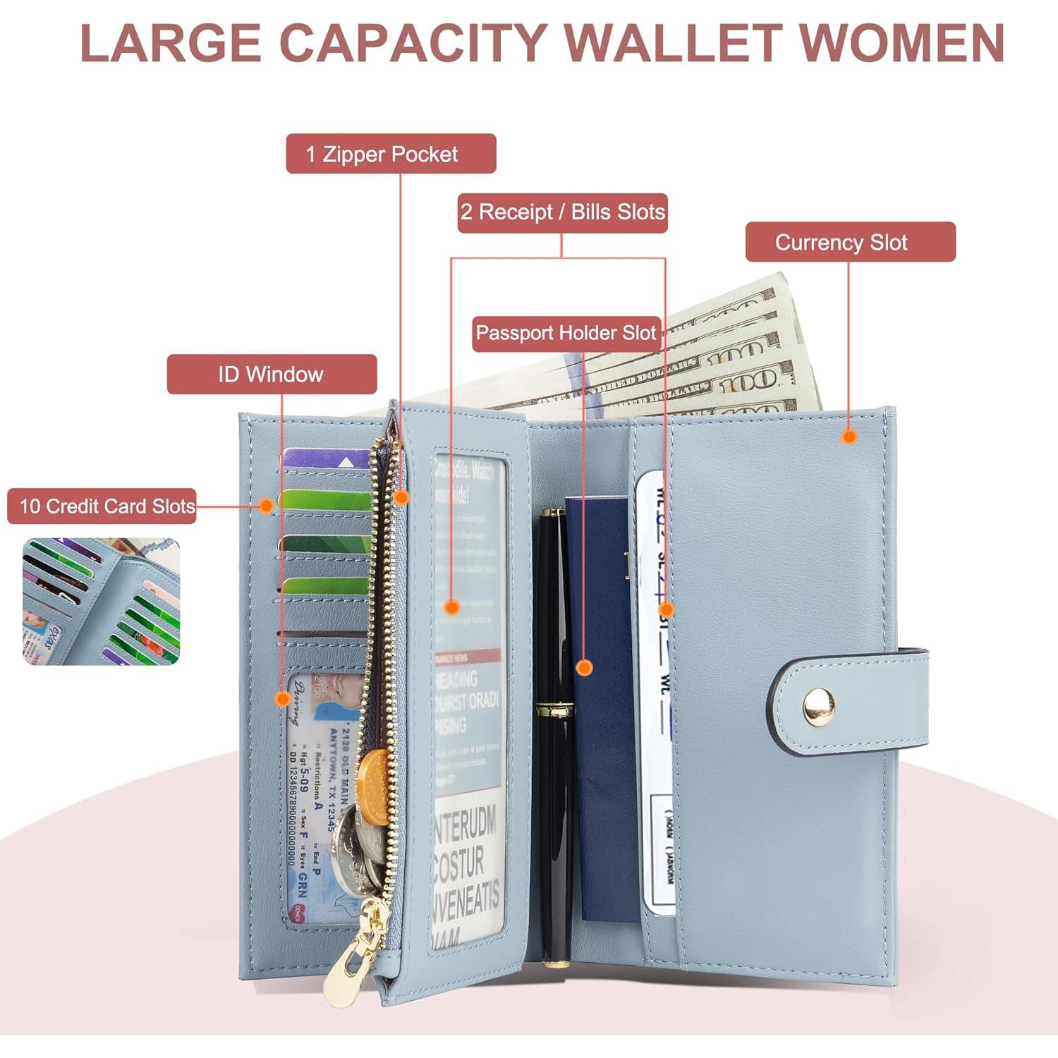 Billetera Trifold para Mujeres YIIJAY con Bloqueo RFID Azul