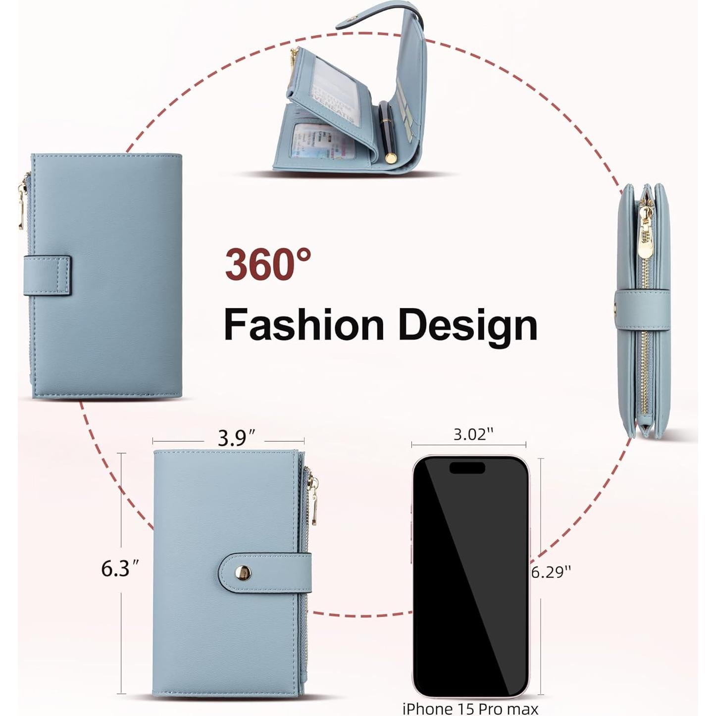 Billetera Trifold para Mujeres YIIJAY con Bloqueo RFID Azul