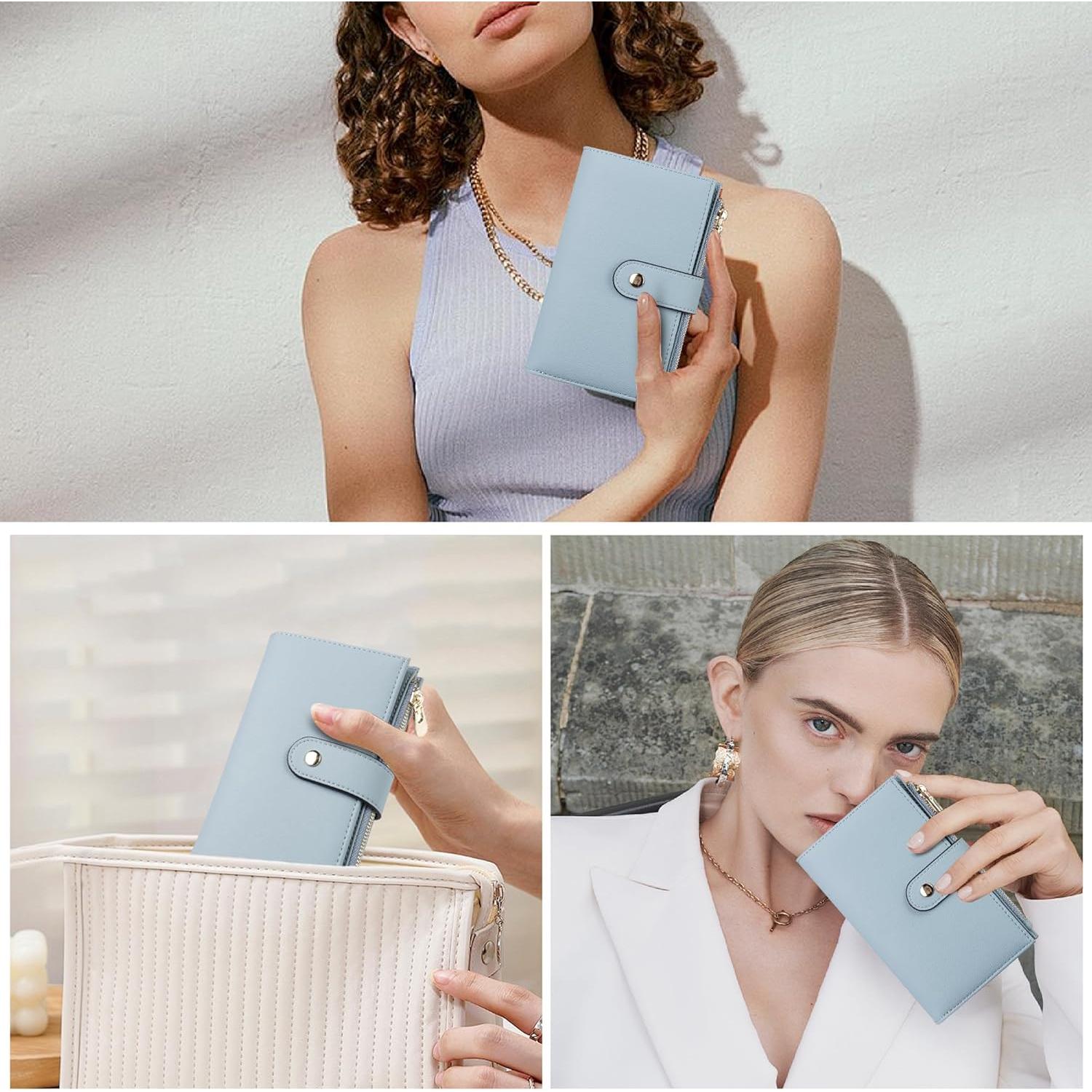 Billetera Trifold para Mujeres YIIJAY con Bloqueo RFID Azul