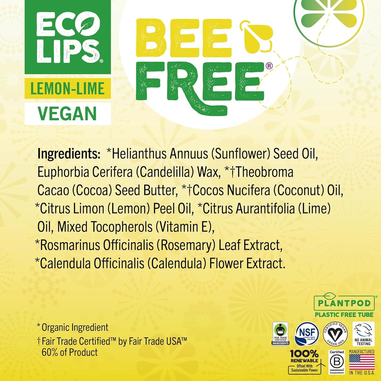 Bálsamo Labial Vegano Eco Lips Sabor Limón Lima Paquete de 3