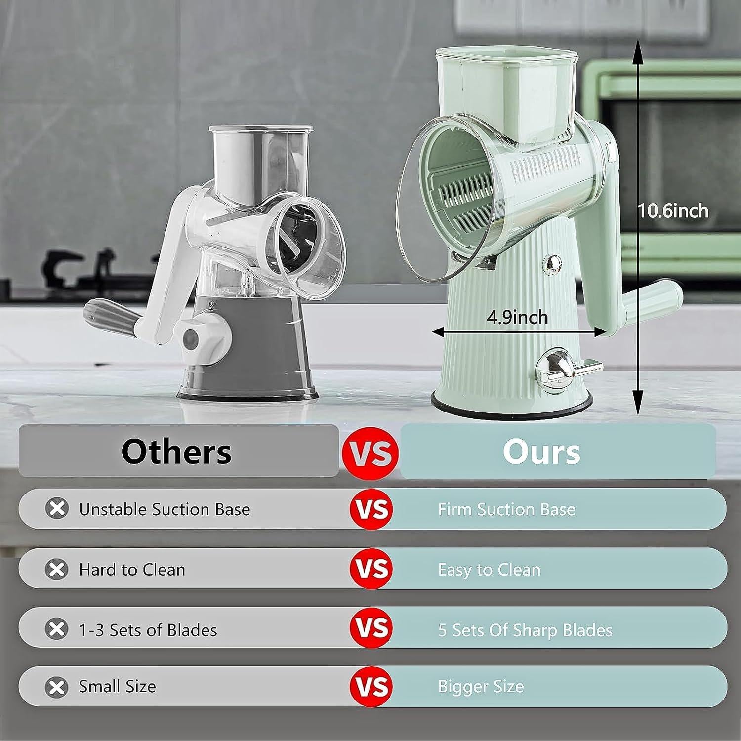 Rallador de Queso Rotatorio PDAENLKY 5 en 1 Verde 1.12 kg