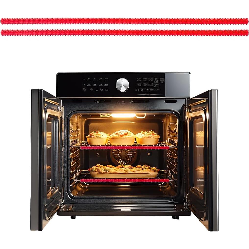 Silicone Oven Rack Shields Extra Long Oven Rack Protectors, 14-Inches Heat Resistant Oven Rack Edge Protector Guard Cover Full Length Fit on Standard-Sized Ovens (Red, 2 Pack - 14 Inches)