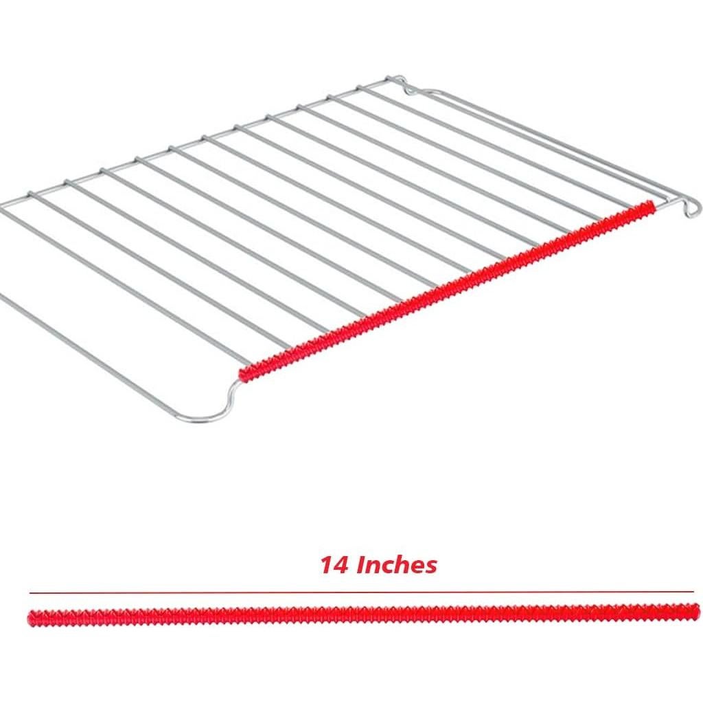 Silicone Oven Rack Shields Extra Long Oven Rack Protectors, 14-Inches Heat Resistant Oven Rack Edge Protector Guard Cover Full Length Fit on Standard-Sized Ovens (Red, 2 Pack - 14 Inches)