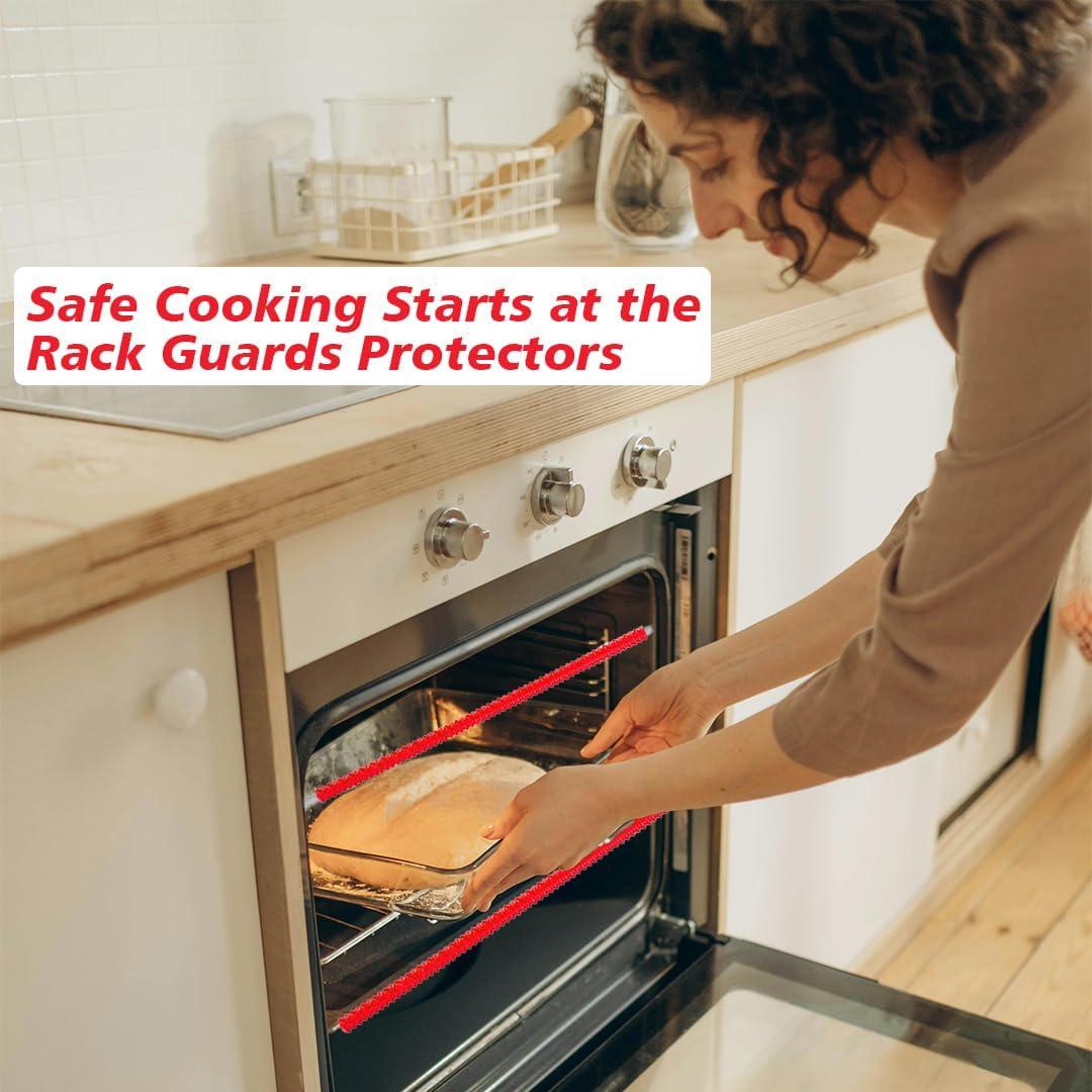Silicone Oven Rack Shields Extra Long Oven Rack Protectors, 14-Inches Heat Resistant Oven Rack Edge Protector Guard Cover Full Length Fit on Standard-Sized Ovens (Red, 2 Pack - 14 Inches)