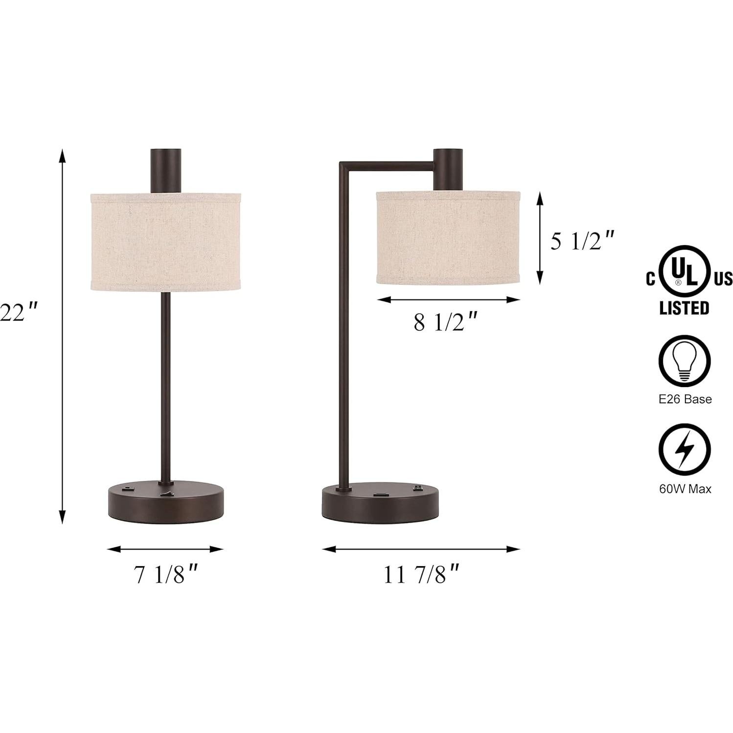 Lámpara de Mesa XiNBEi Bronce Oscuro con USB 55.9 cm