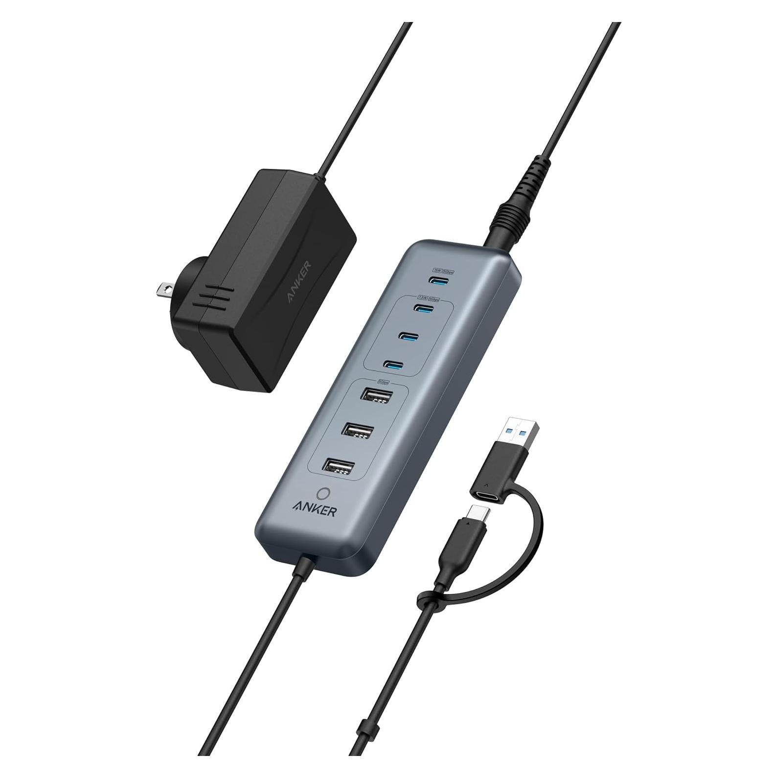 Hub USB-C Anker 8-en-1, 5Gbps, 3 Puertos USB-A, 4 USB-C, 100W