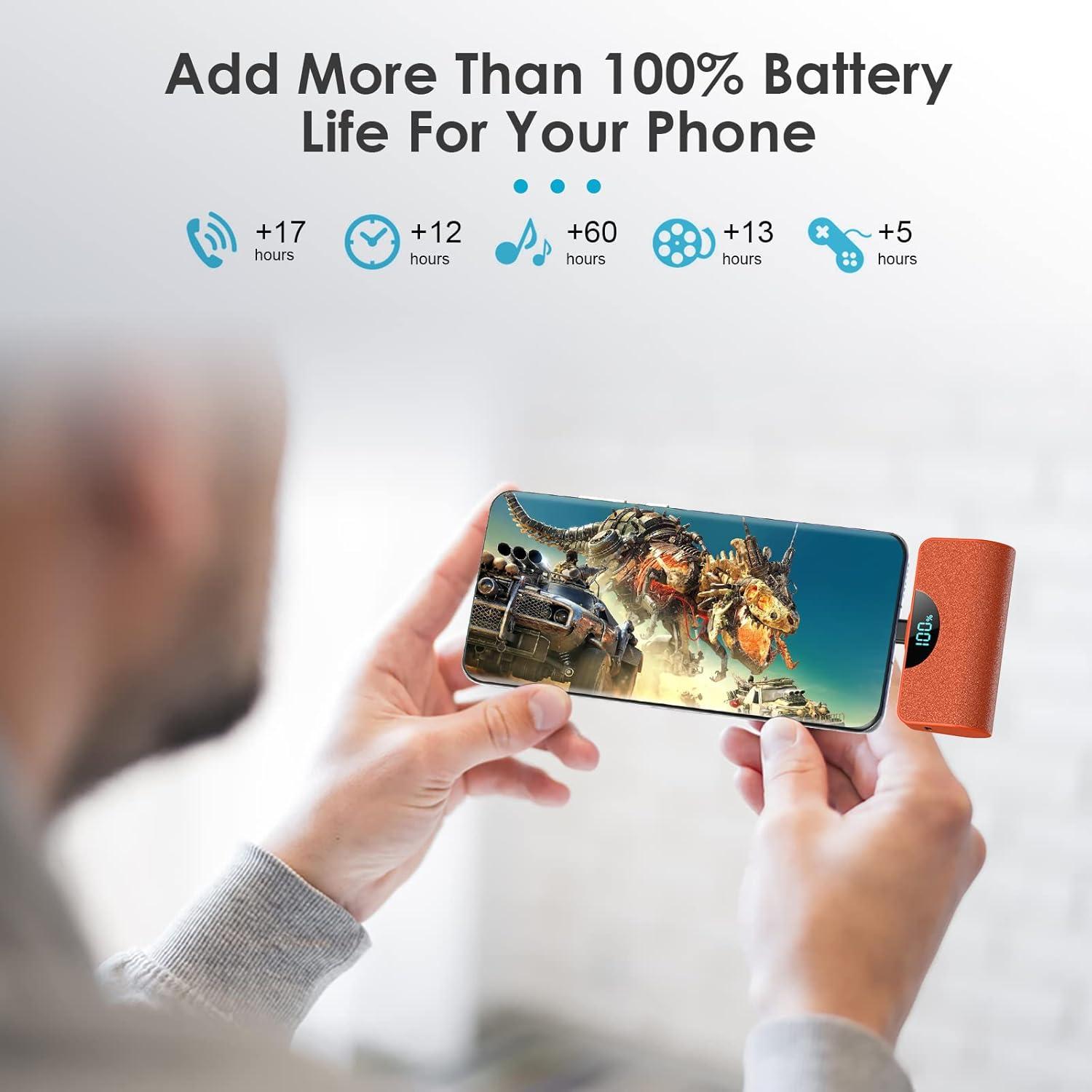 Mini Cargador Portátil USB-C 5200mAh Naranja - Ultra Compacto