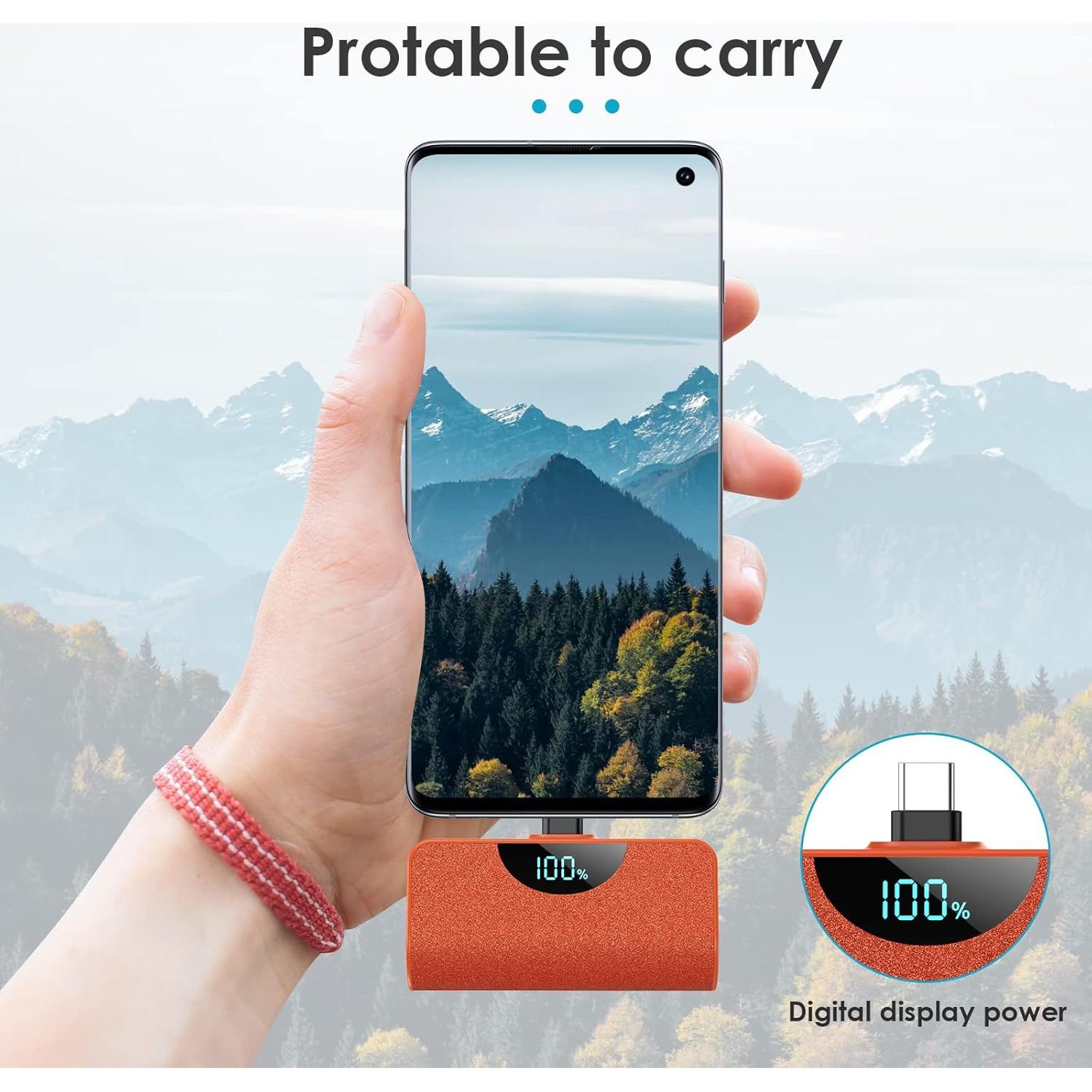 Mini Cargador Portátil USB-C 5200mAh Naranja - Ultra Compacto