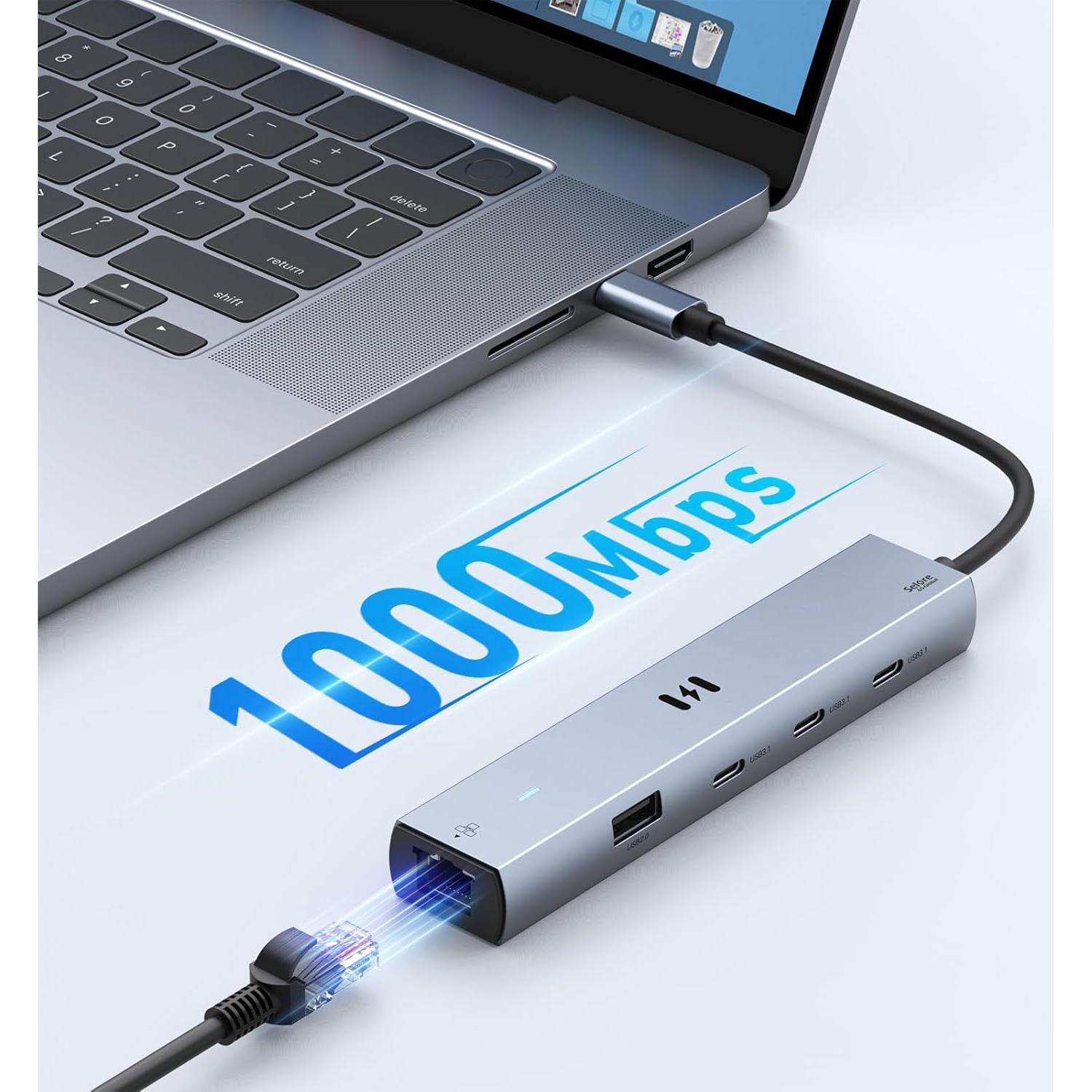 Adaptador Multiport USB C Selore 7 en 1 10Gbps HDMI 4K Ethernet