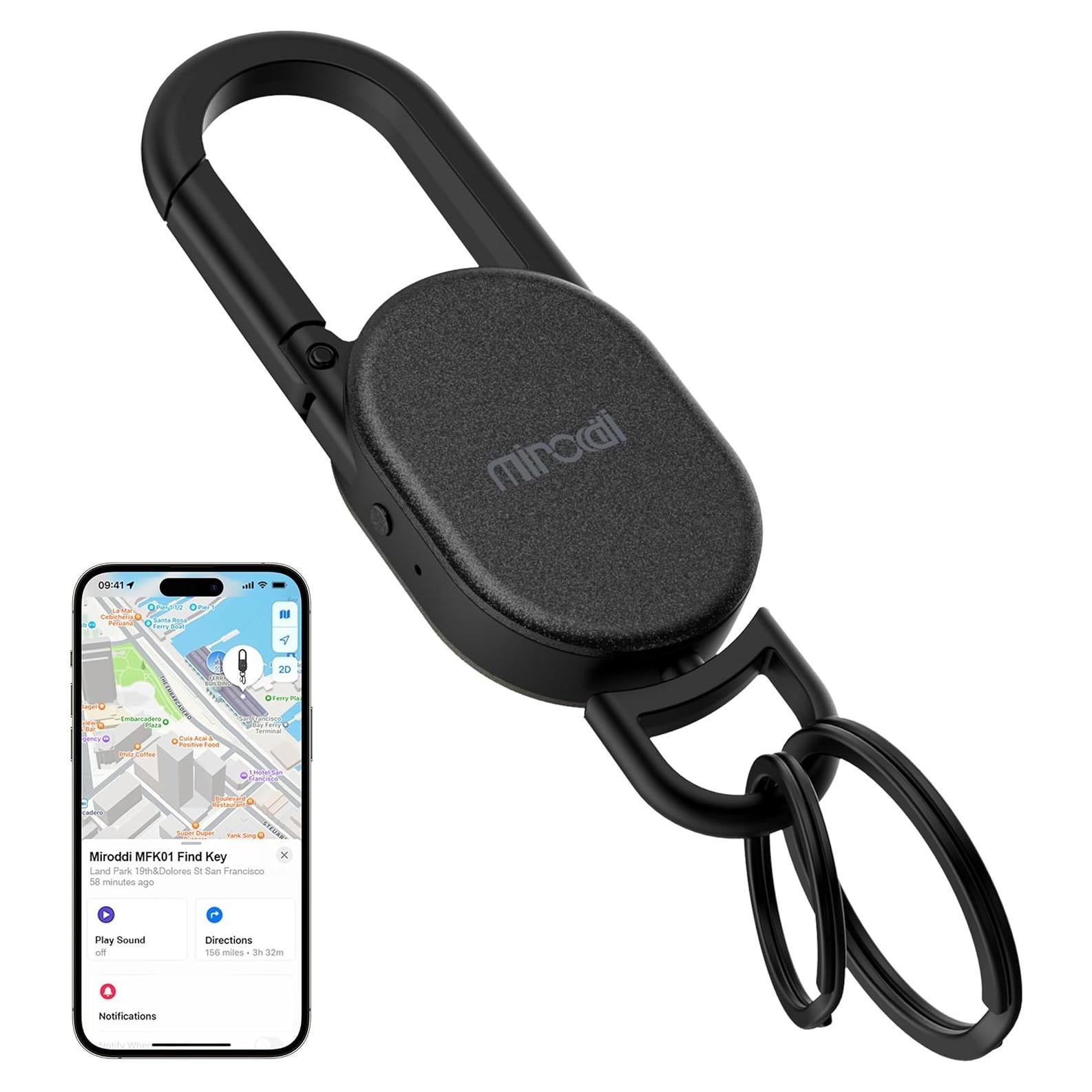 Llave con rastreador GPS Miroddi, recargable, negro