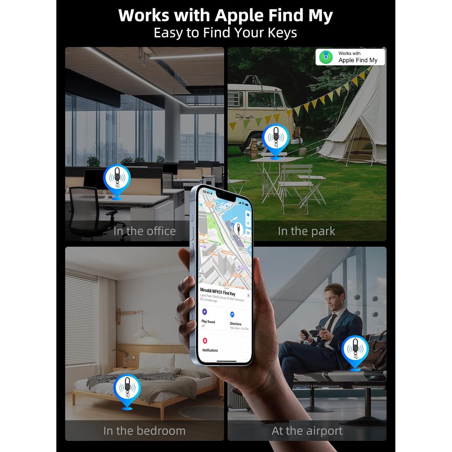 Llave con rastreador GPS Miroddi, recargable, negro