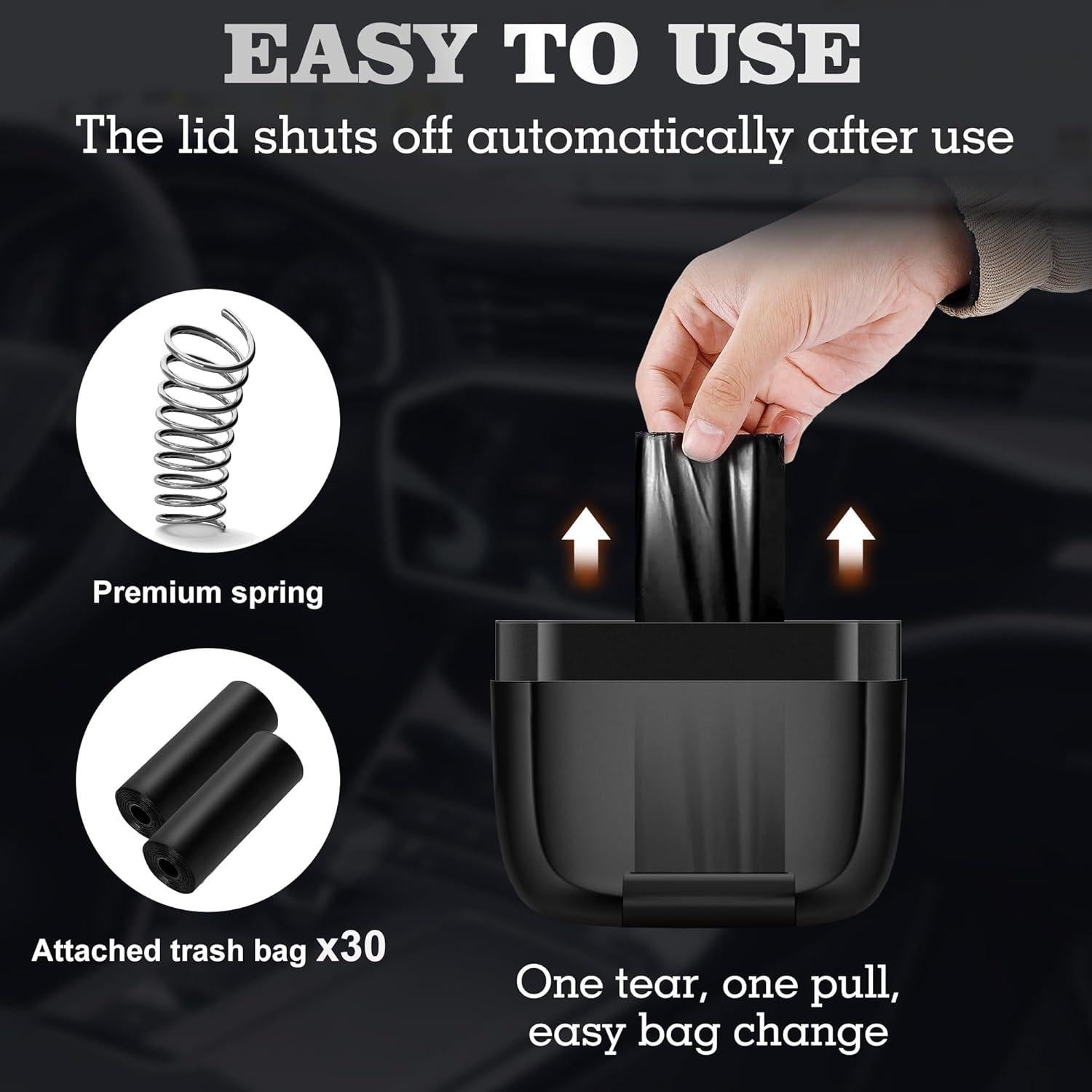 Basurero de coche OUDEW con tapa y 30 bolsas, 18.93L