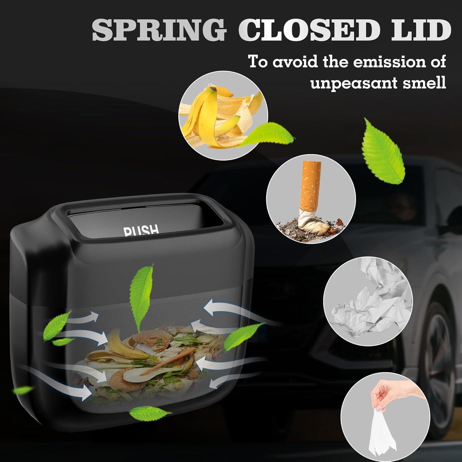 Basurero de coche OUDEW con tapa y 30 bolsas, 18.93L