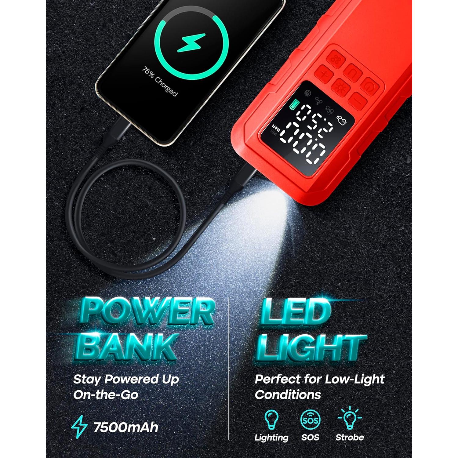 Compresor de Aire Portátil Nature Hero 150 PSI con Manómetro LCD