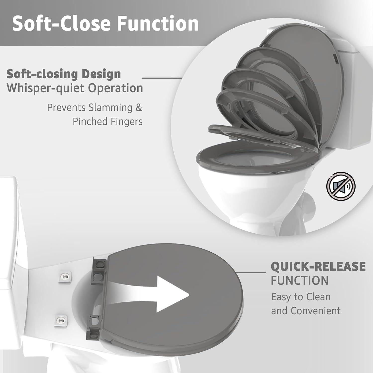 Asiento de Inodoro Redondo Huttdmel 42 cm Gris con Cierre Suave