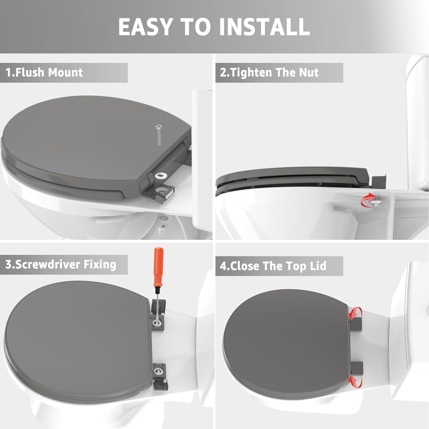 Asiento de Inodoro Redondo Huttdmel 42 cm Gris con Cierre Suave