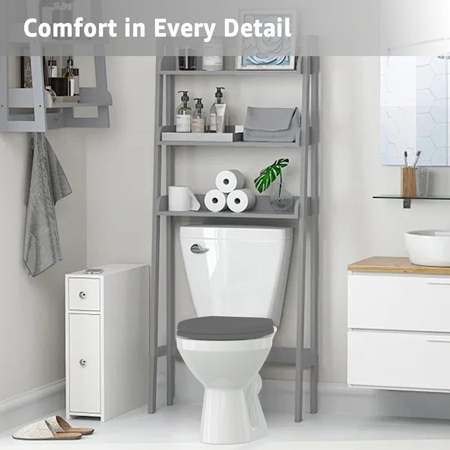 Asiento de Inodoro Redondo Huttdmel 42 cm Gris con Cierre Suave