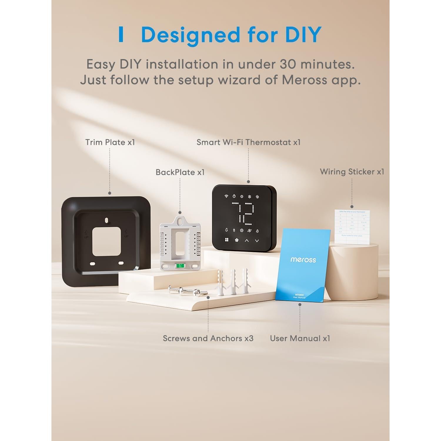 Termostato Inteligente Meross MTS300 WiFi Control Voz 24V