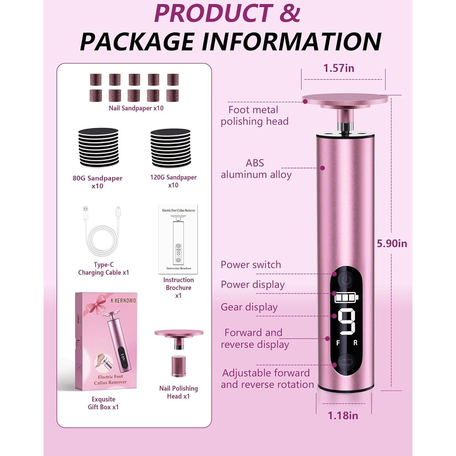 Removedor de Callos Eléctrico K KERNOWO 2-en-1 Recargable 9 Velocidades