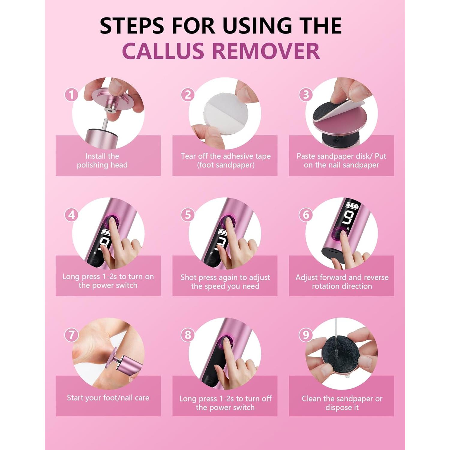 Removedor de Callos Eléctrico K KERNOWO 2-en-1 Recargable 9 Velocidades