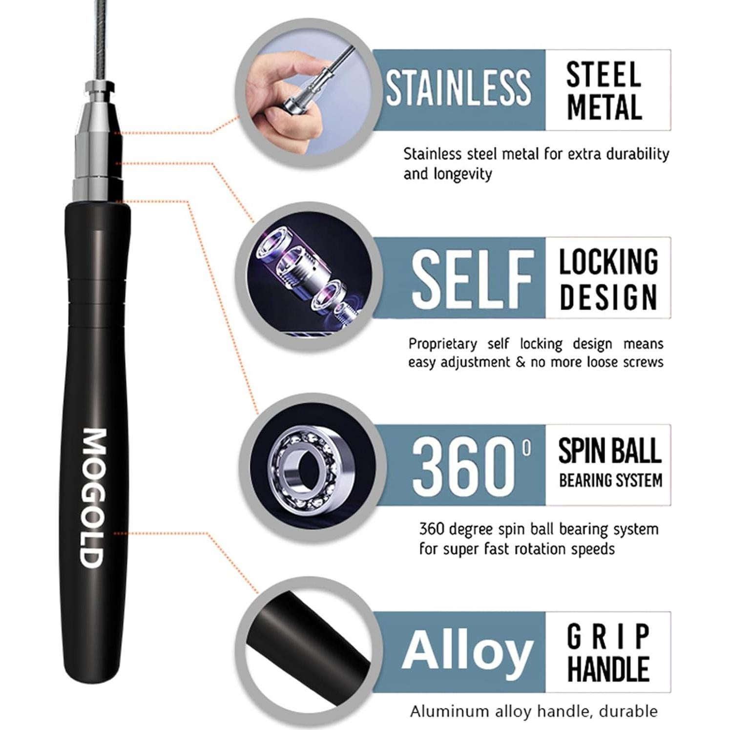 Cuerda para Saltar MOGOLD T08 Ajustable Autolock 3m