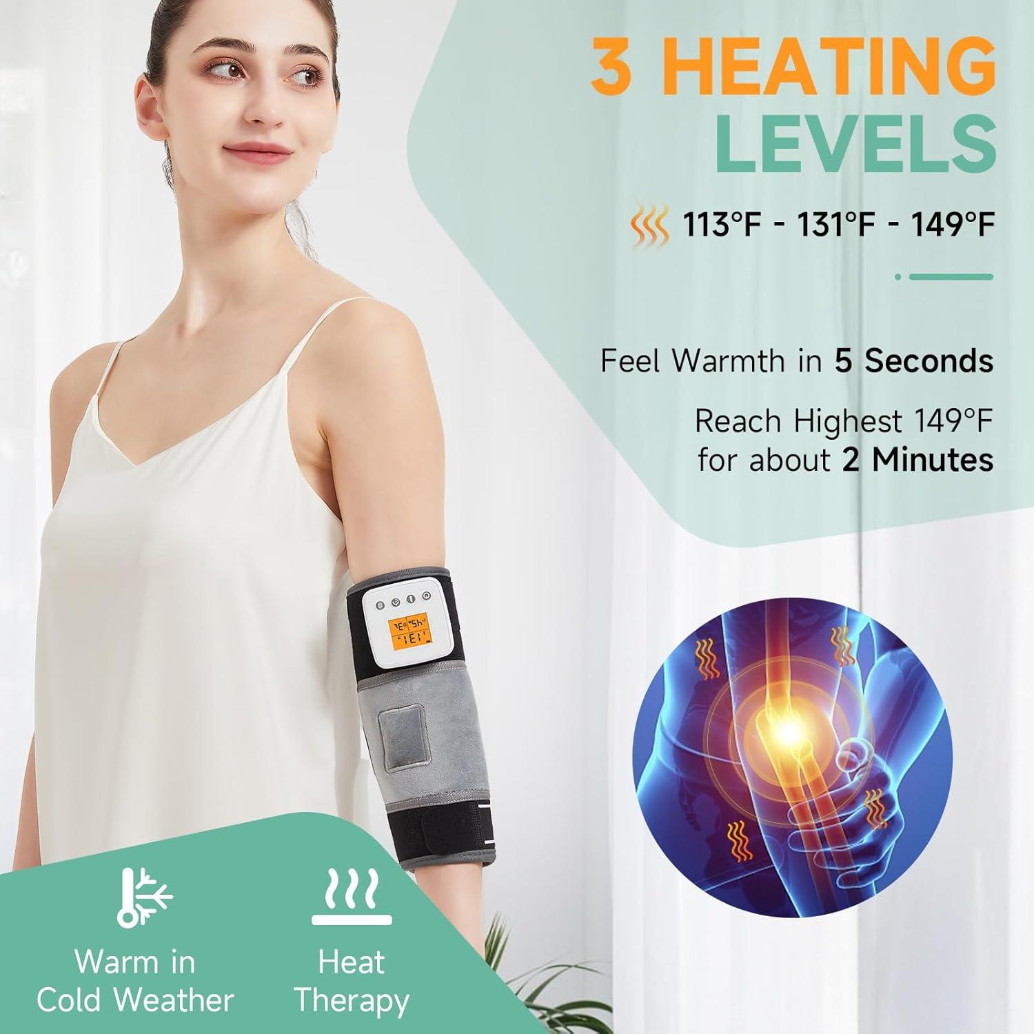 Almohadilla Calentadora Recargable JOBYNA para Codo - 3 Niveles de Calor y Vibración